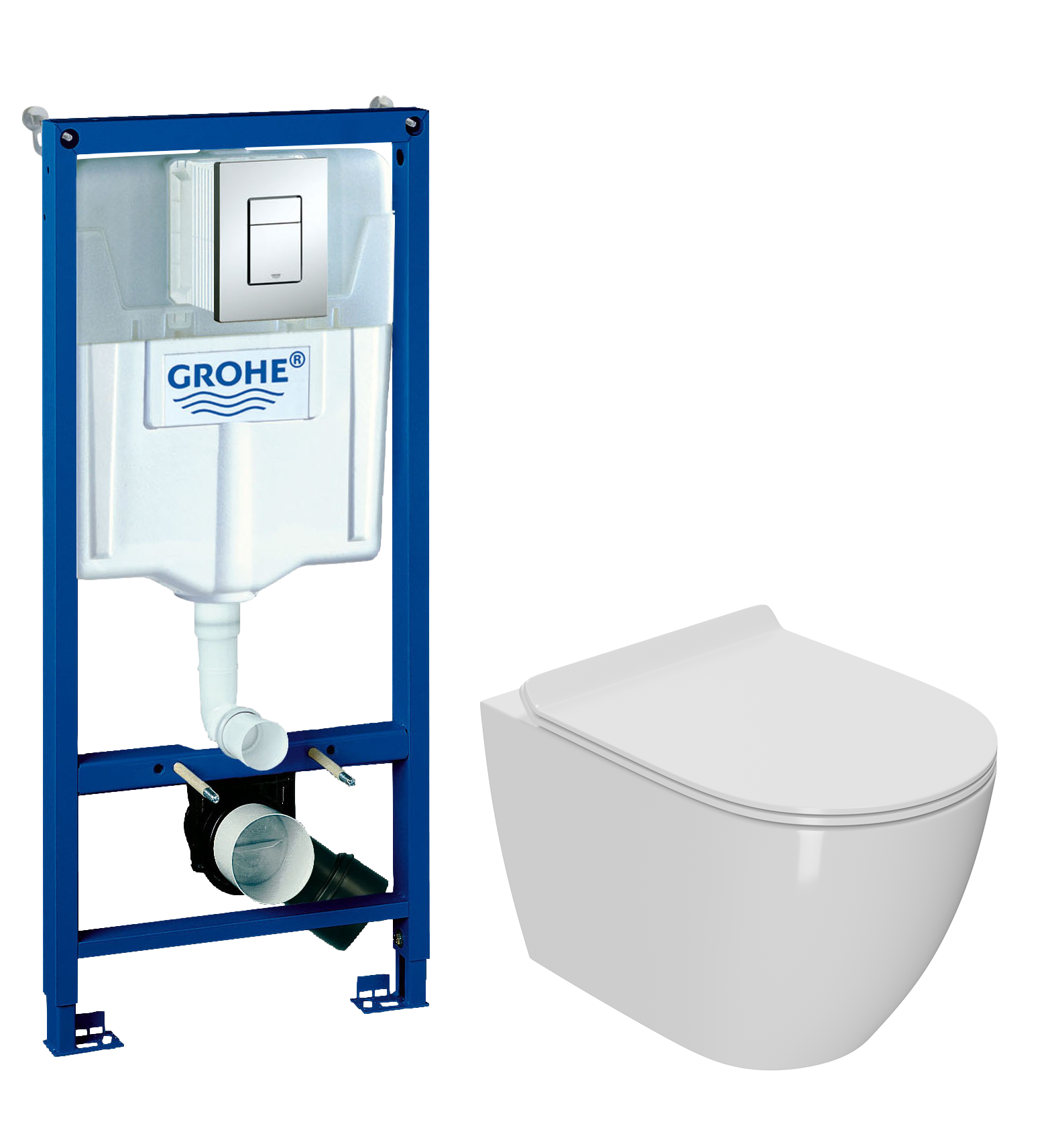 Комплект 2 в 1 Унитаз подвесной Bauedge Bau Ceramics + Инсталляция с кнопкой Grohe Rapid SL 38772001 цвет хром