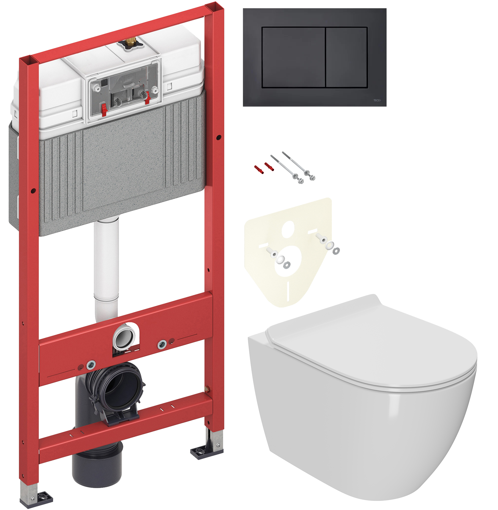 Комплект 2 в 1 Унитаз подвесной Bauedge SOL0001 + Инсталляция с кнопкой TECE Now 9400414