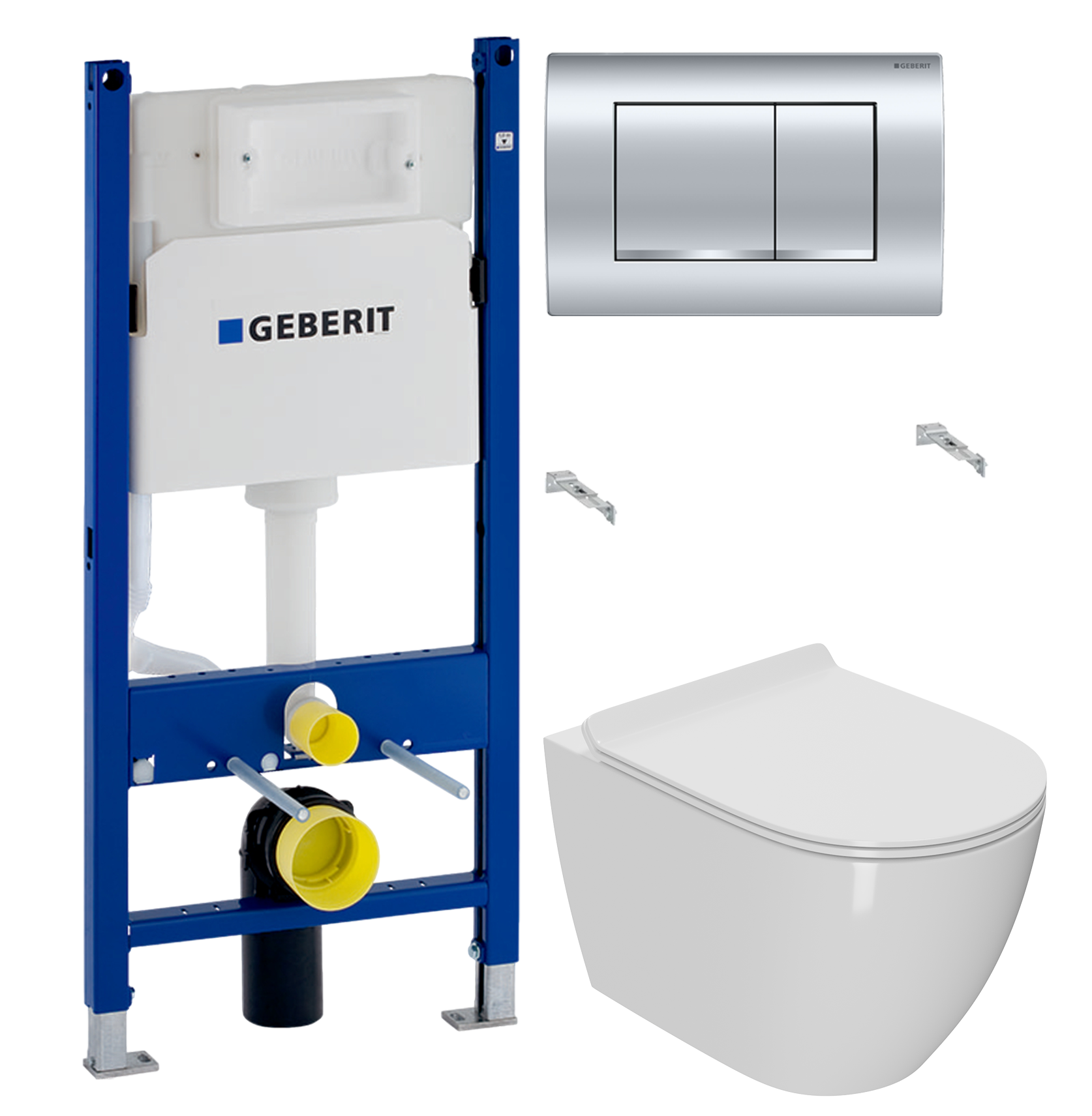 Комплект 2 в 1 Унитаз подвесной Bauedge Bau Ceramics + Инсталляция с кнопкой Geberit Duofix Delta 458.163.21.1 цвет хром