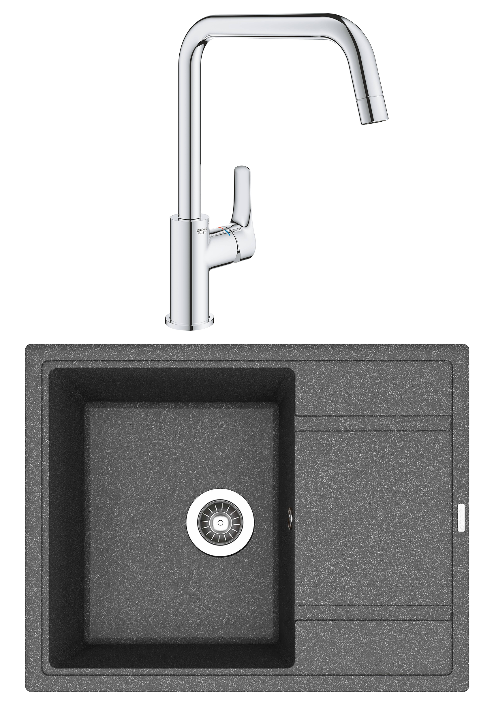 Комплект Мойка Florentina Липси, 650 черная + Смеситель Grohe Eurosmart