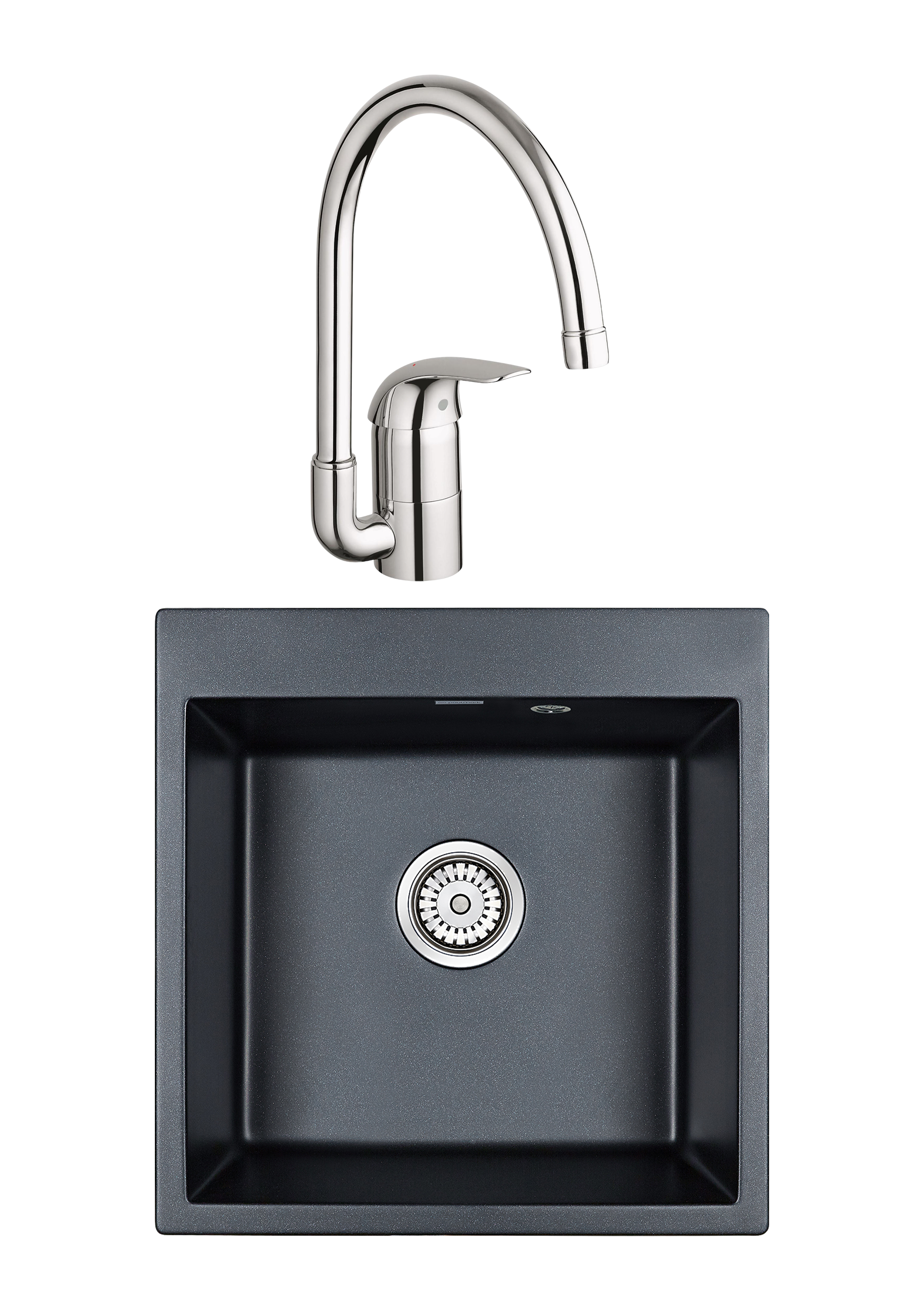 Комплект Мойка Paulmark Kante 50 PM105152-BLM, черный металлик + Смеситель Grohe Euroeco
