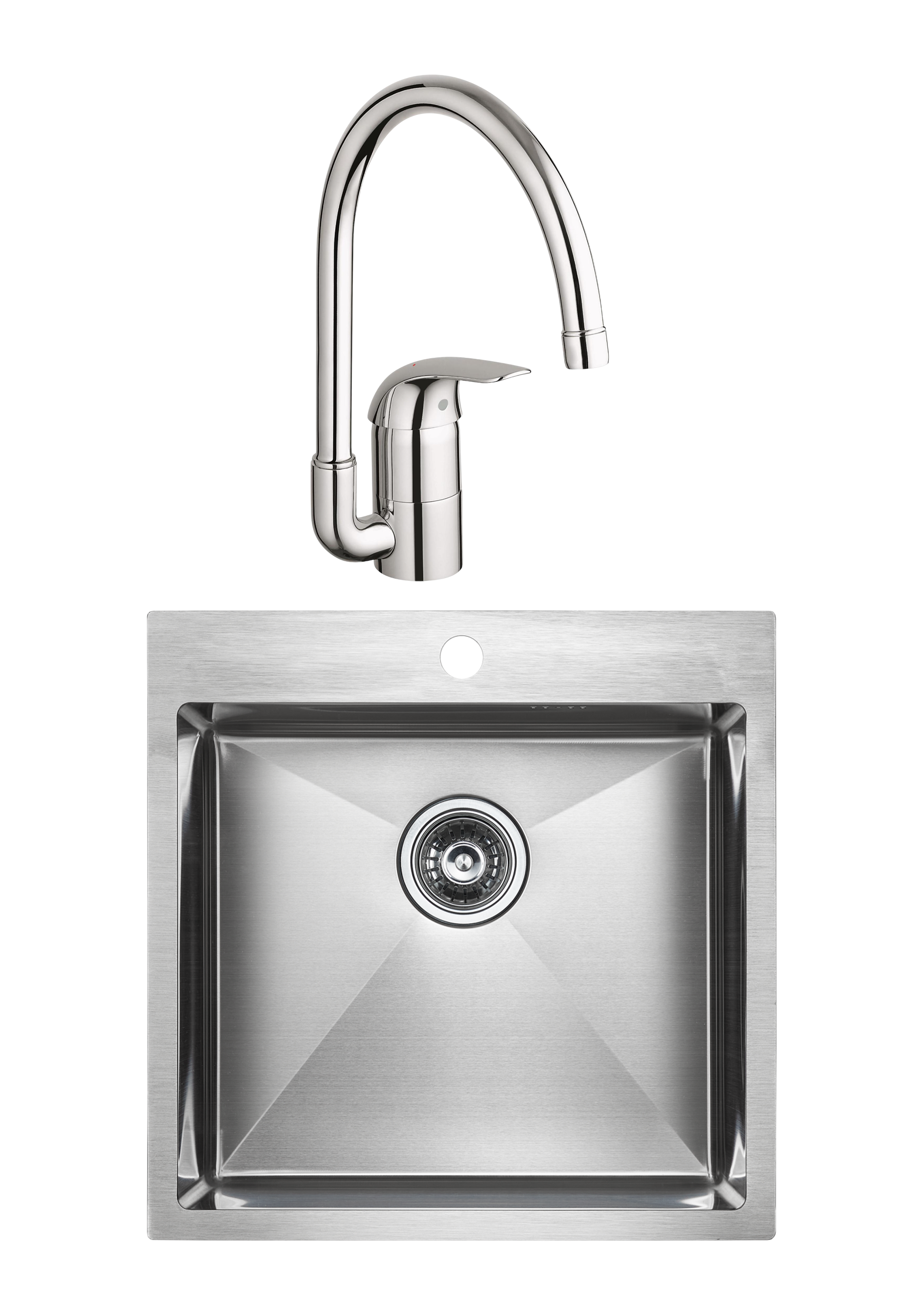 Комплект Мойка Paulmark Kroner PM215151-BS, брашированная нержавеющая сталь + Смеситель Grohe Euroeco