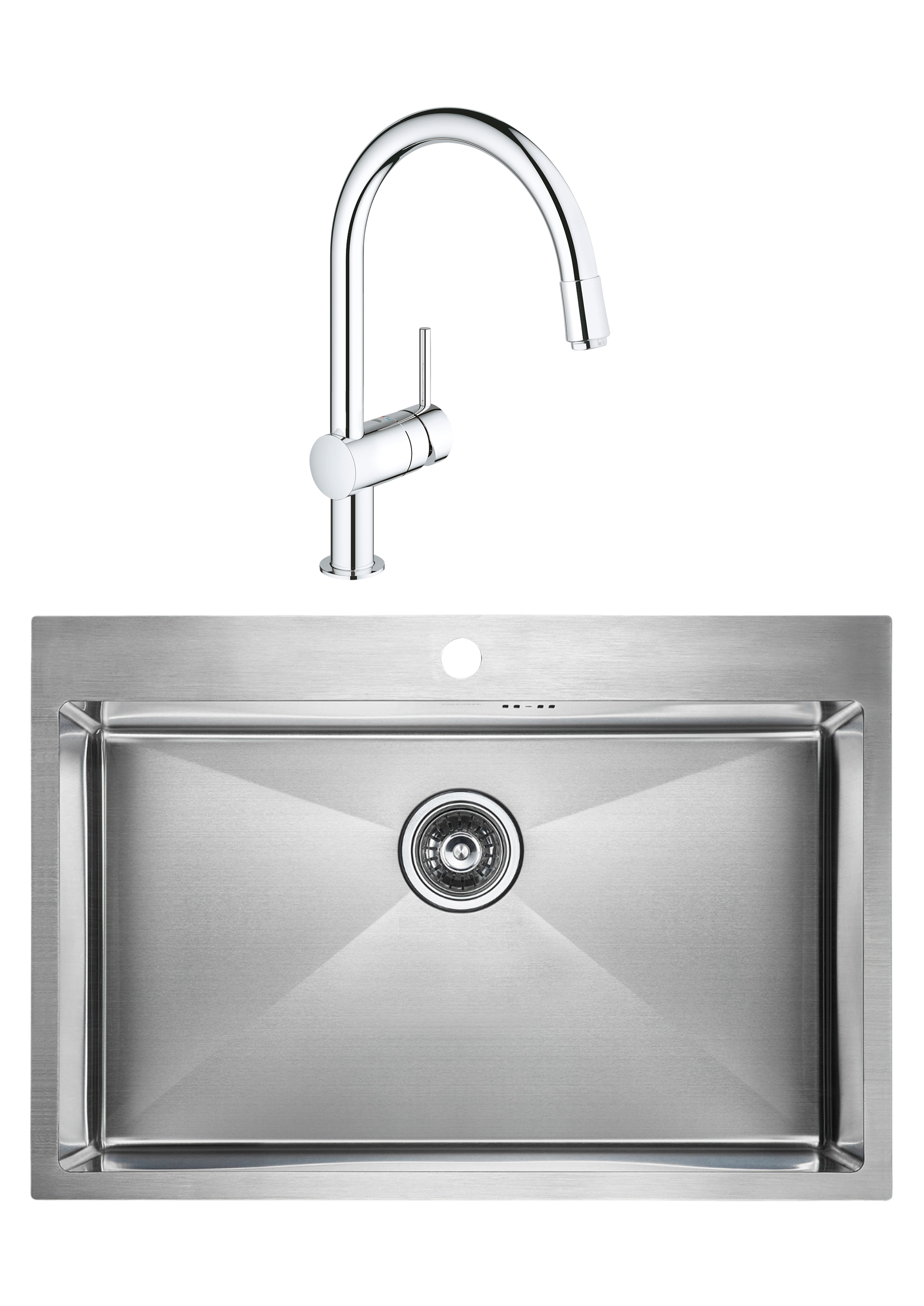Комплект Мойка Paulmark Kroner PM217551-BS, брашированная нержавеющая сталь + Смеситель Grohe Minta 3291800E, хром