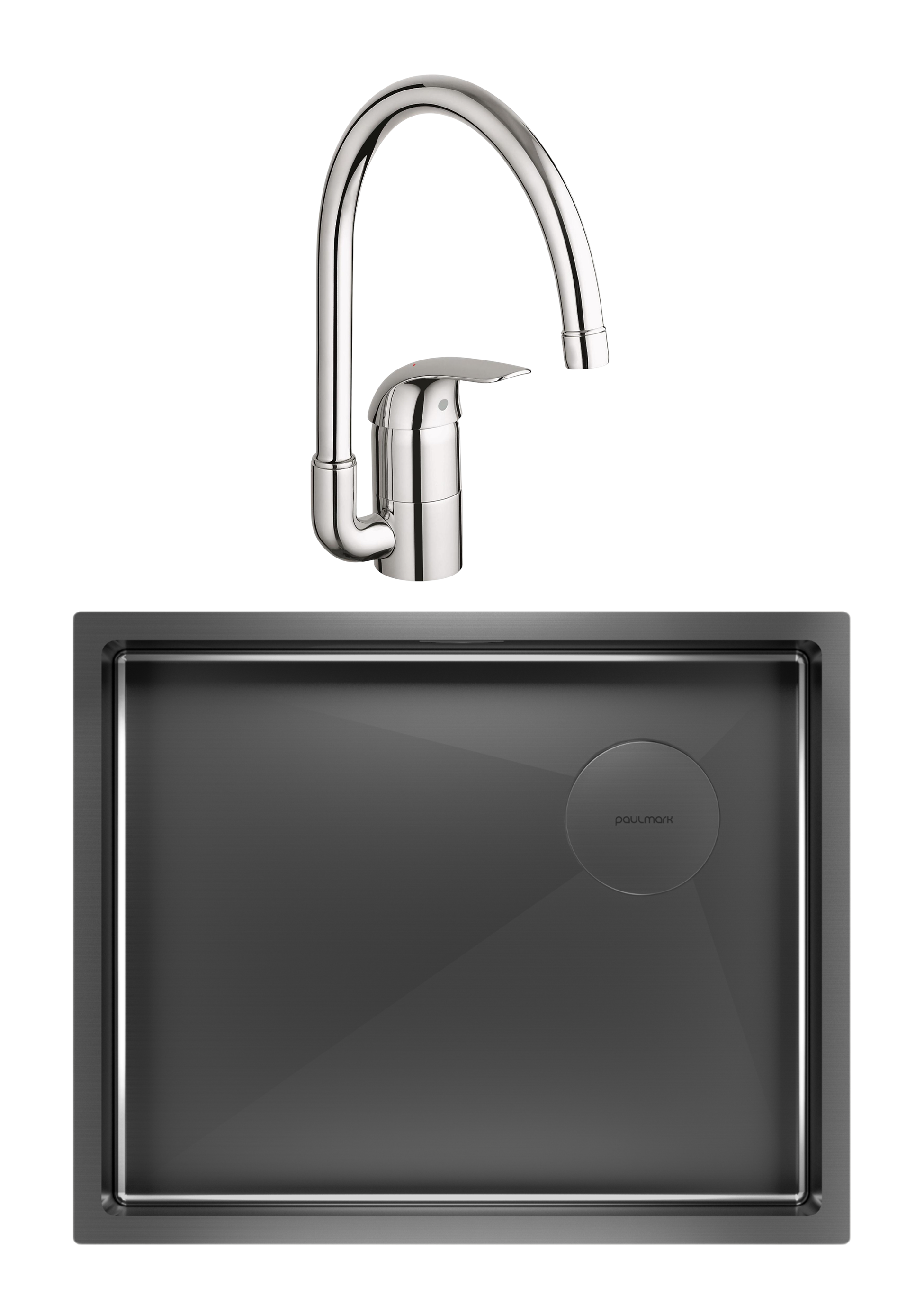 Комплект Мойка Paulmark Next-Skew PM885444-GM, вороненая сталь + Смеситель Grohe Euroeco