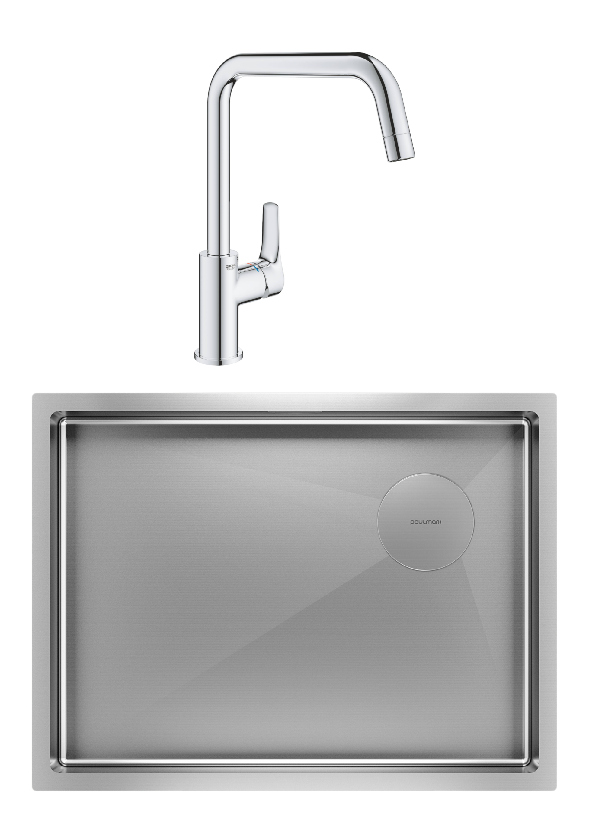 Комплект Мойка Paulmark Next-Skew PM885844-BS, брашированная сталь + Смеситель Grohe Eurosmart