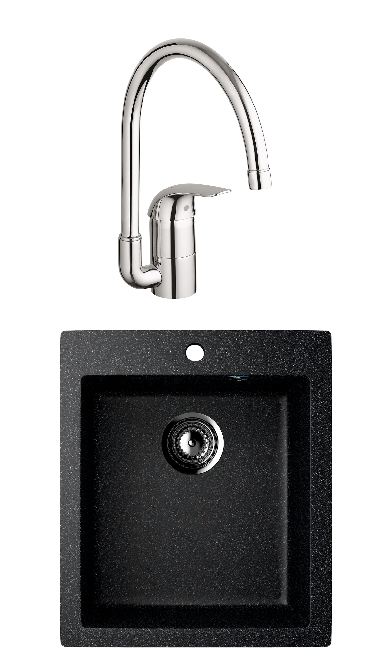 Комплект Мойка Ulgran U-404 -308, черная, встраиваемая, российская, матовая, квадратная + Смеситель Grohe Euroeco