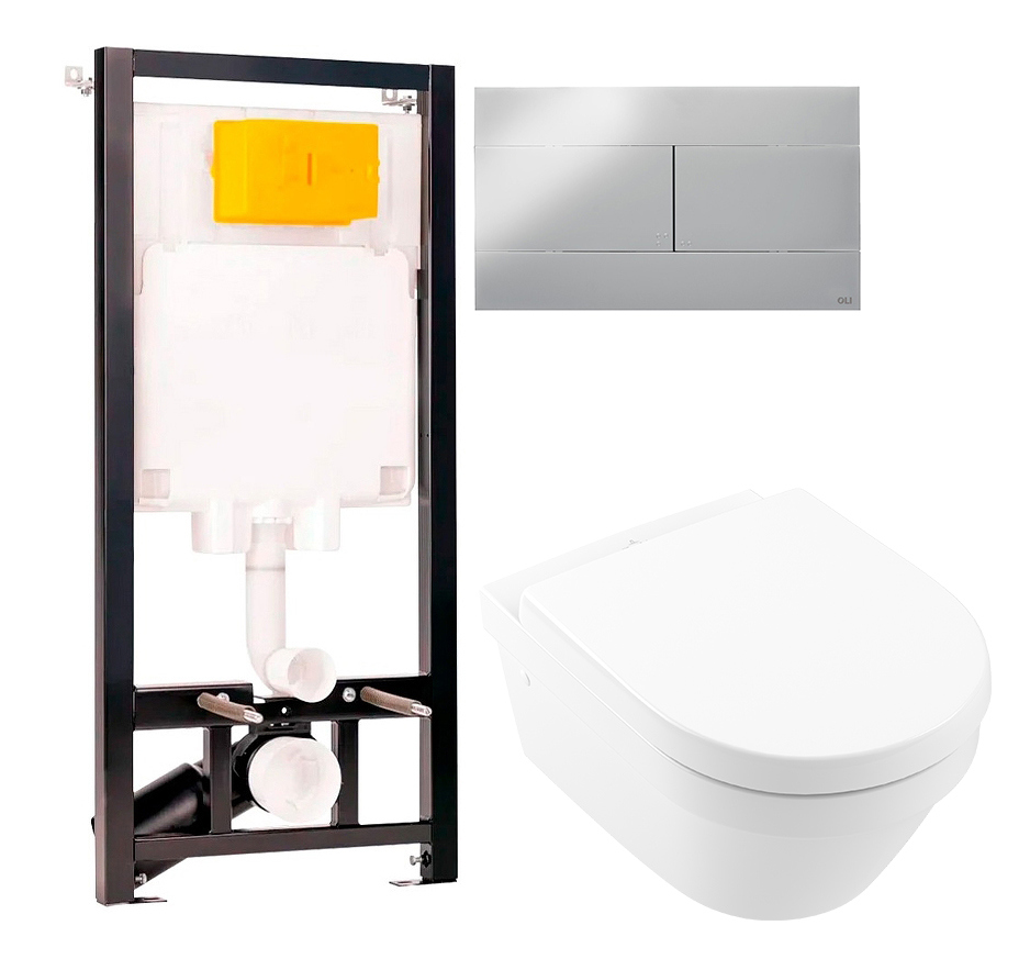 Комплект 2 в 1 Унитаз подвесной Villeroy & Boch Architectura 4694HR01 + Инсталляция с кнопкой OLI 80 ECO Sanitarblock mechanic цвет черный
