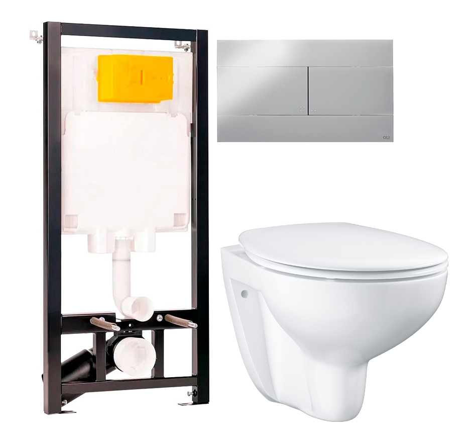 Комплект 2 в 1 Унитаз подвесной Grohe Bau Ceramic 39351000 + Инсталляция с кнопкой OLI 80 ECO Sanitarblock mechanic цвет черный