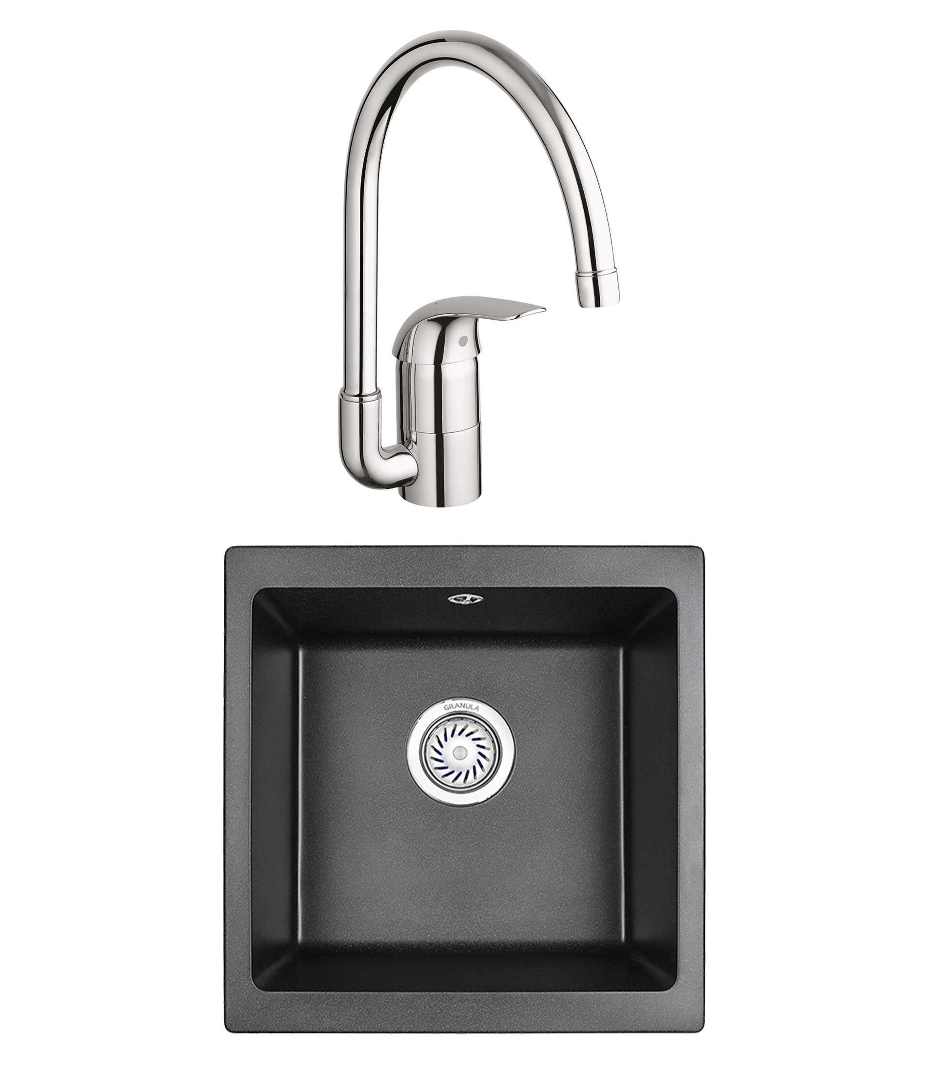 Комплект Мойка Granula 4451, черный + Смеситель Grohe Euroeco