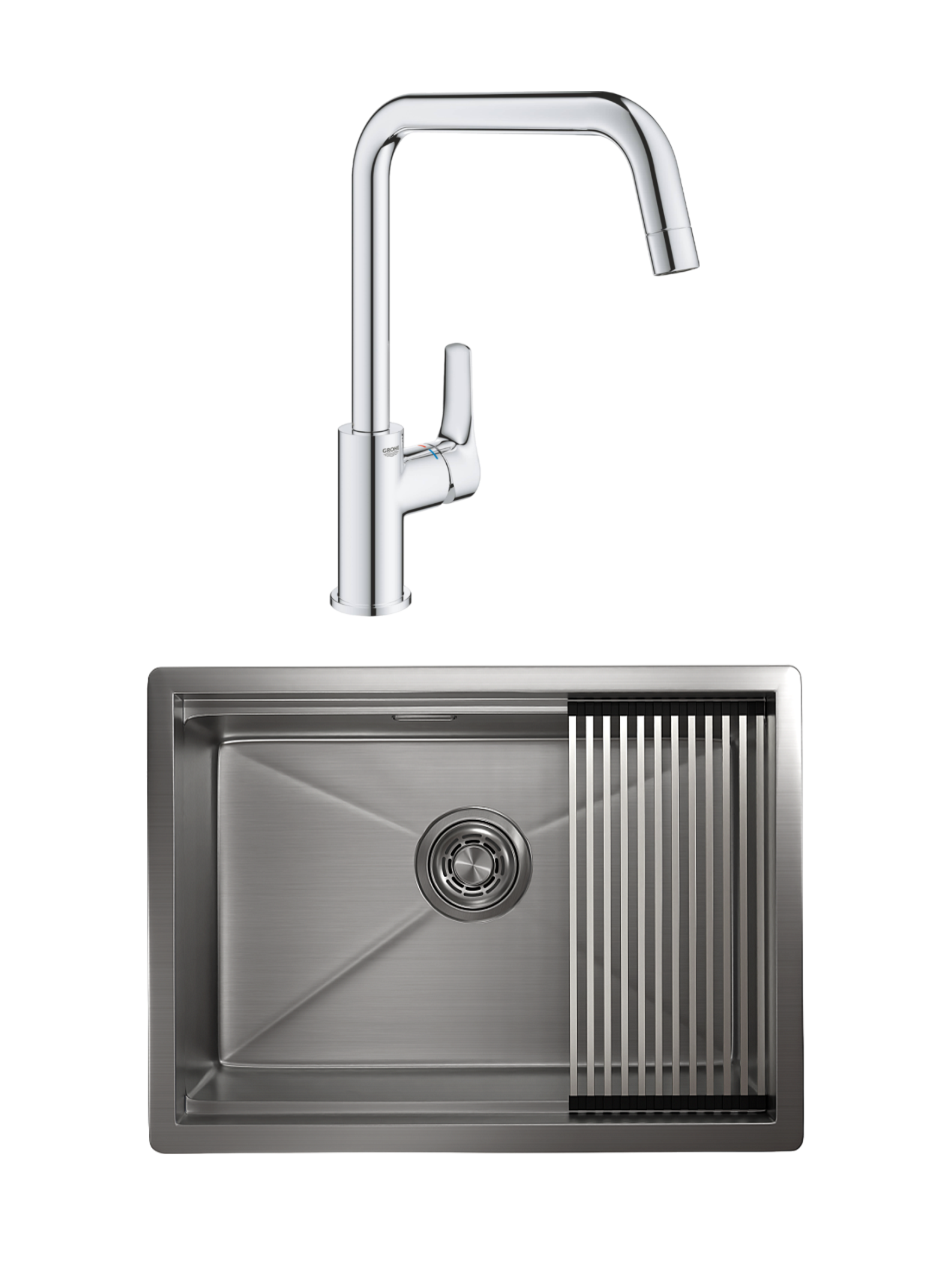 Комплект Мойка Granula Kitchen Space 6045U, сталь сатин + Смеситель Grohe Eurosmart