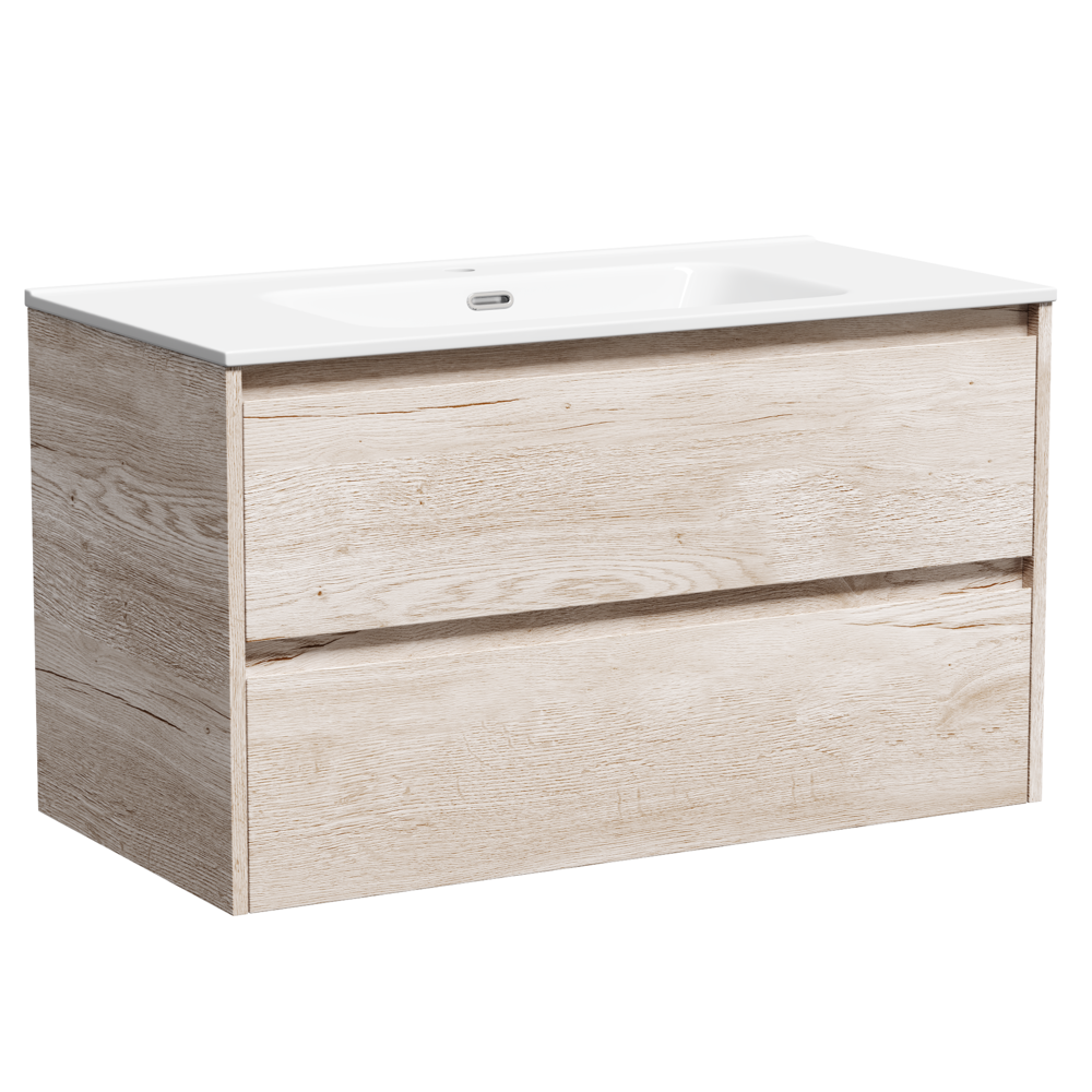 Тумба с раковиной Sancos Libra 90 дуб галифакс натуральный, белая раковина CN7002