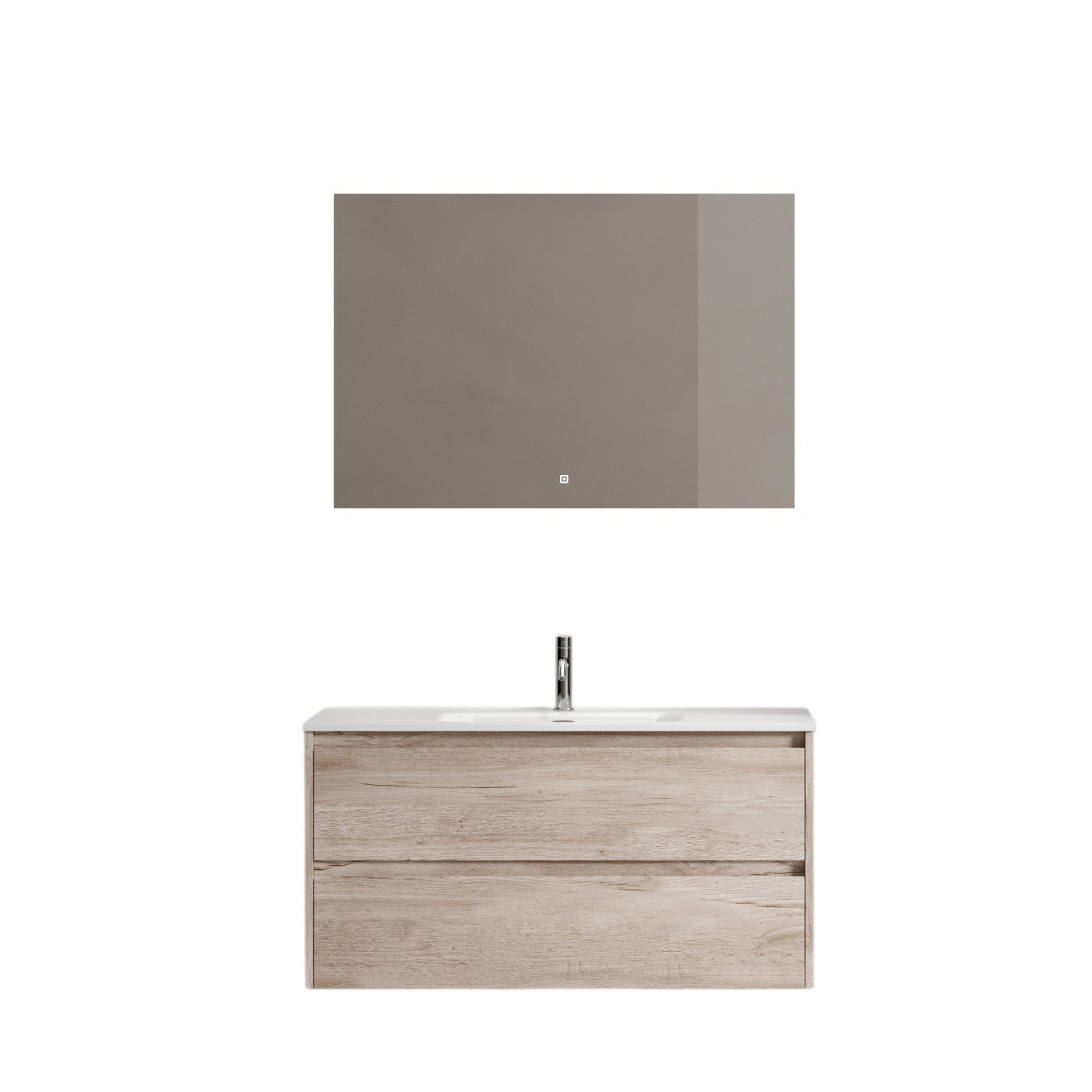 Мебель для ванной комнаты Sancos Libra 100 дуб галифакс натуральный, белая раковина CN7003