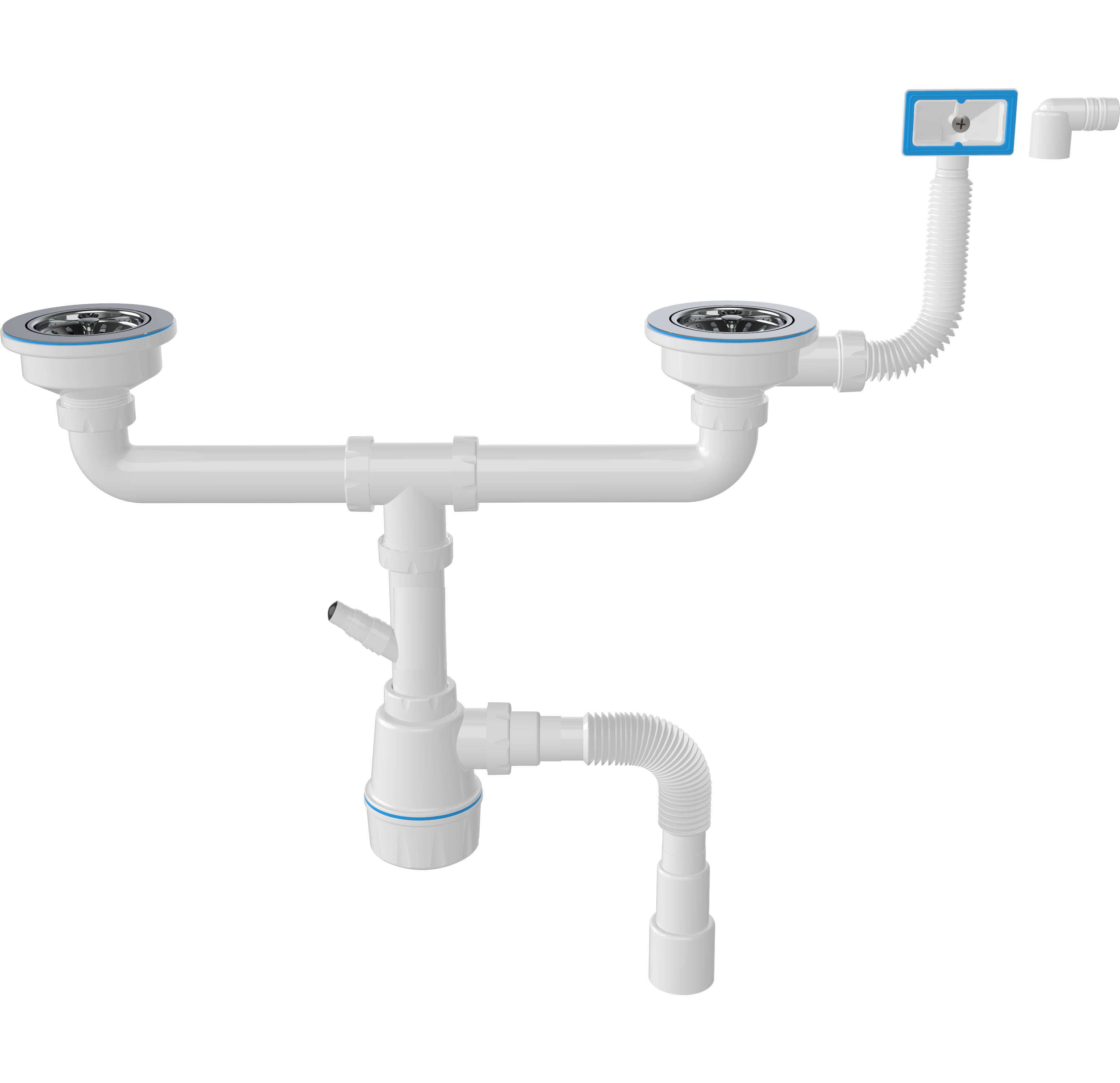 Сифон для мойки EWRIKA 5080860 40 мм, бутылочный, белый, с отводом для подключения бытовой техники, двойной