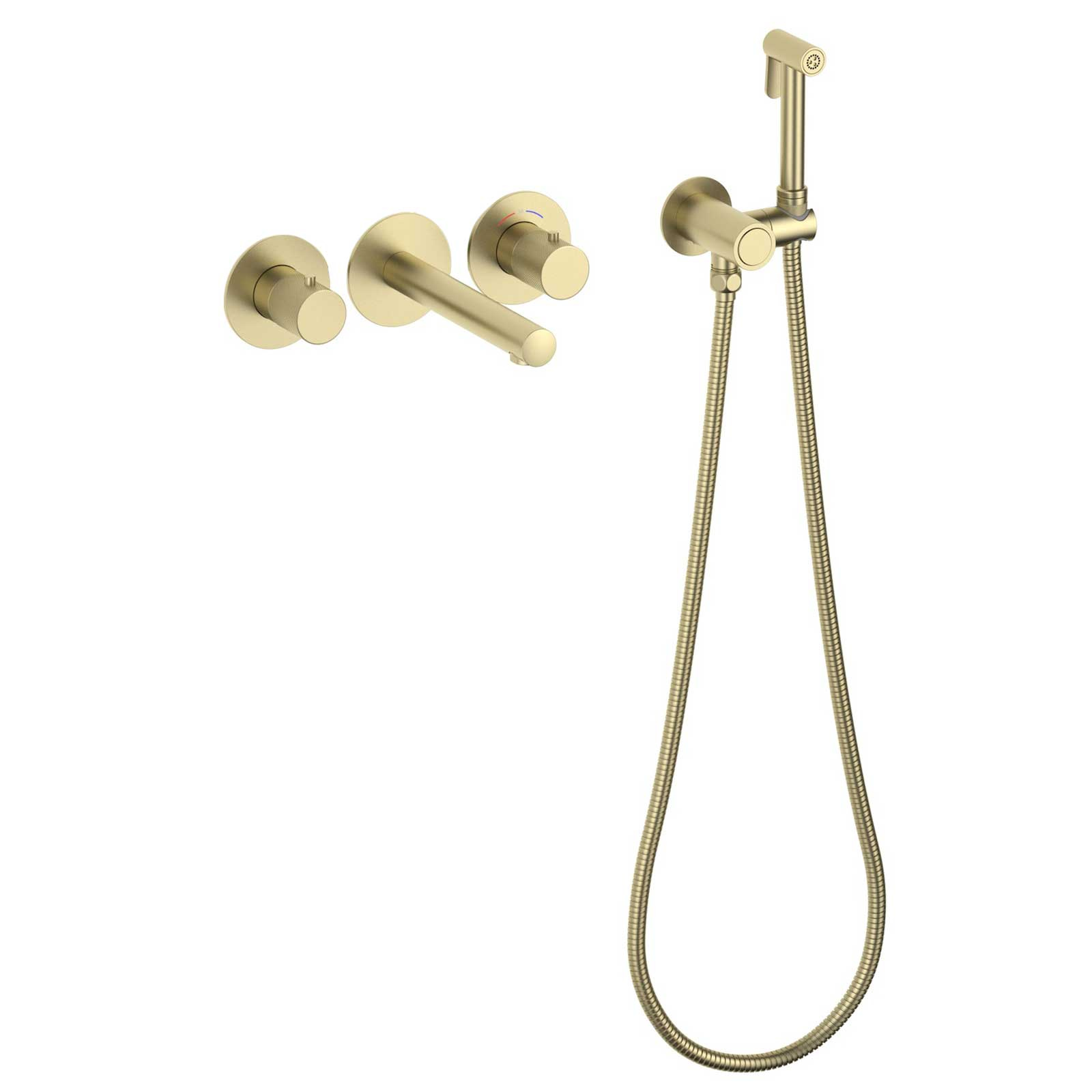 Термостатический смеситель Timo Saona 2383/17SM с гигиеническим душем, С ВНУТРЕННЕЙ ЧАСТЬЮ, золото
