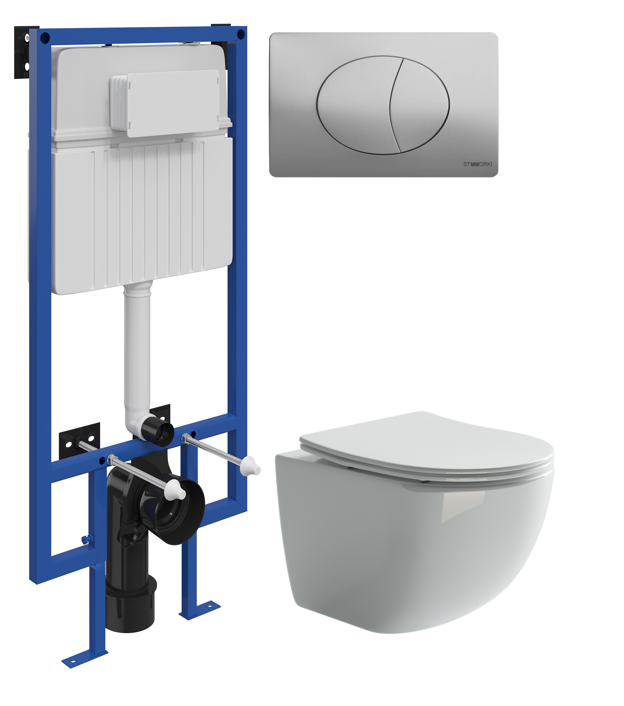 Комплект 3 в 1 Унитаз подвесной Ceramicanova Forma CN3009 + Инсталляция STWORKI 510162 + Кнопка 230823 цвет матовый хром