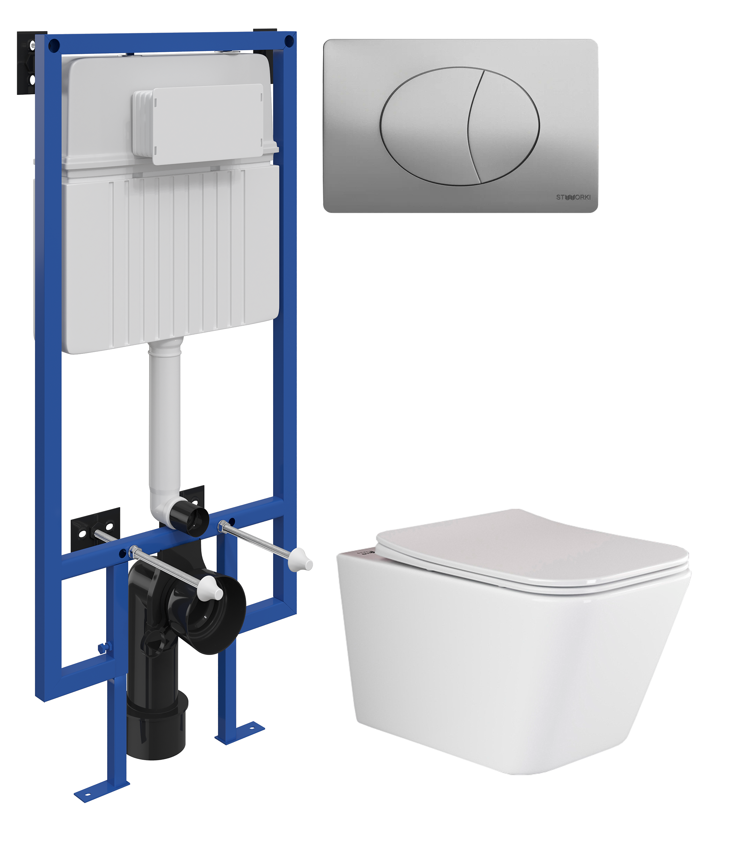 Комплект 3 в 1 Унитаз подвесной Ceramicanova Metric CN3007 + Инсталляция STWORKI 510162 + Кнопка 230823