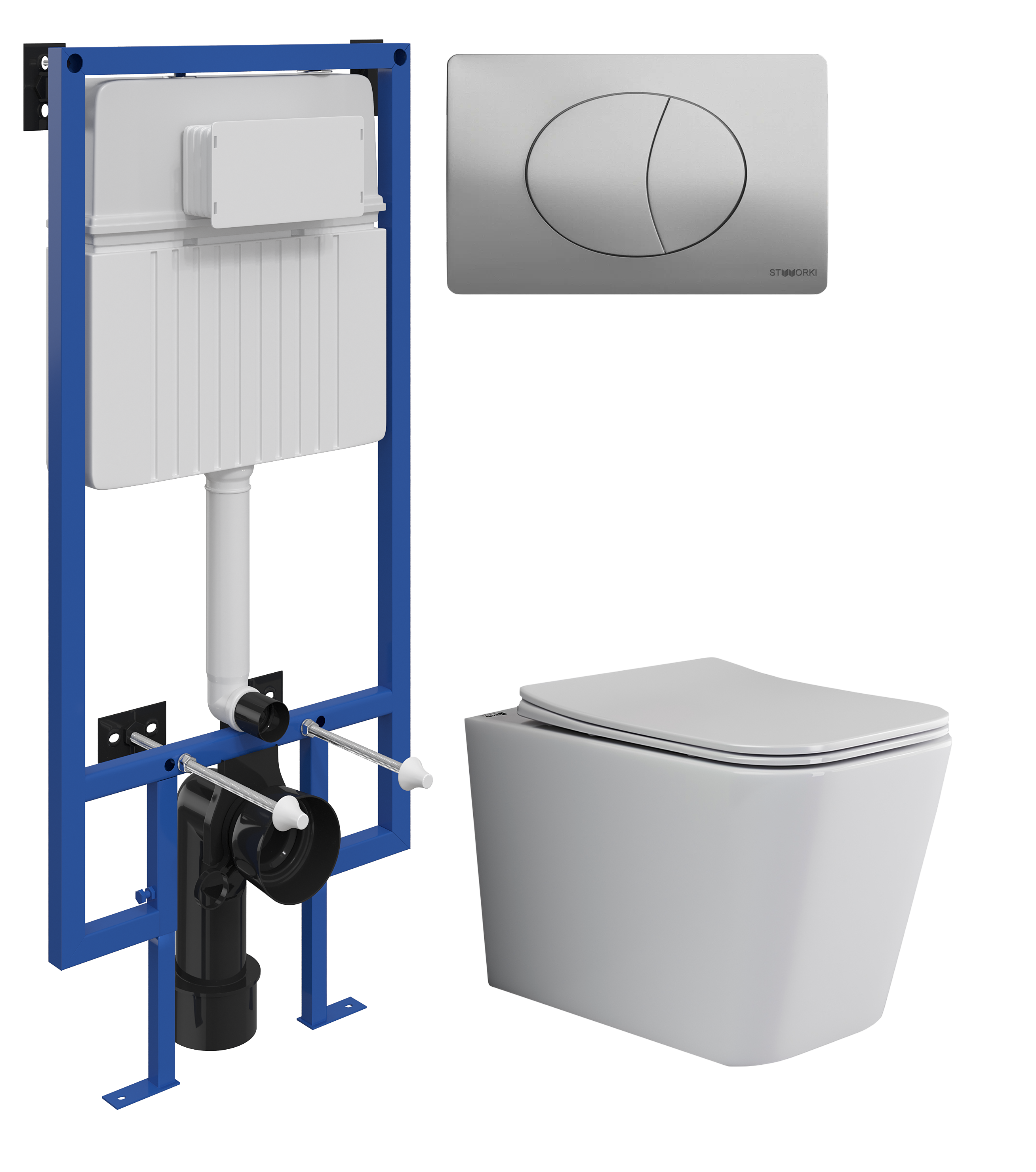 Комплект 3 в 1 Унитаз подвесной Ceramicanova Cubic CN1806 + Инсталляция STWORKI 510162 + Кнопка 230823 цвет матовый хром