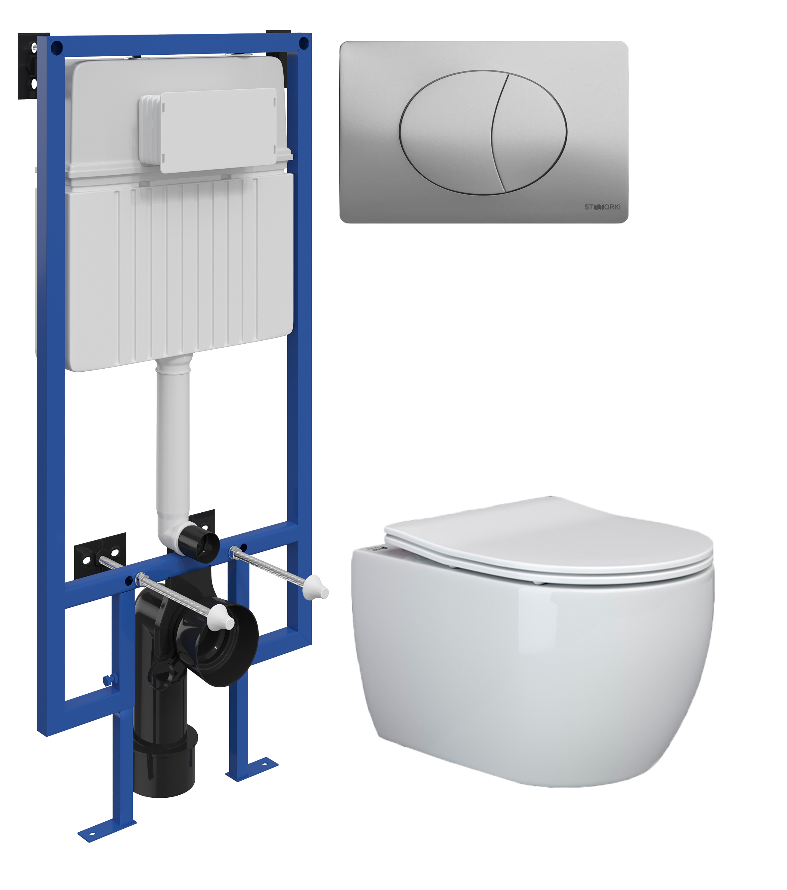 Комплект 3 в 1 Унитаз подвесной Ceramicanova Play CN3001 + Инсталляция STWORKI 510162 + Кнопка 230823 цвет матовый хром