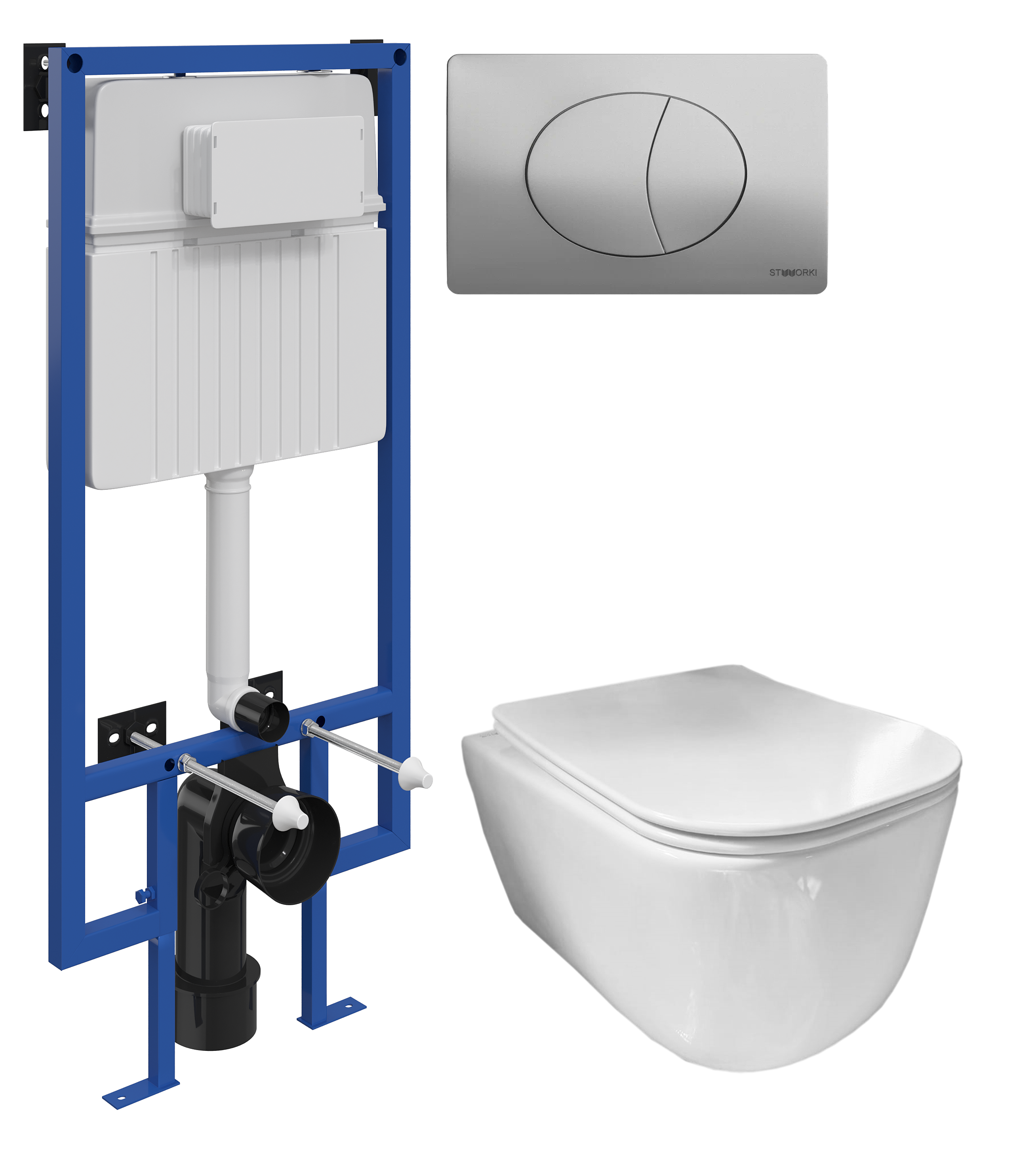 Комплект 3 в 1 Унитаз подвесной Ceramicanova New Day CN3005 + Инсталляция STWORKI 510162 + Кнопка 230823