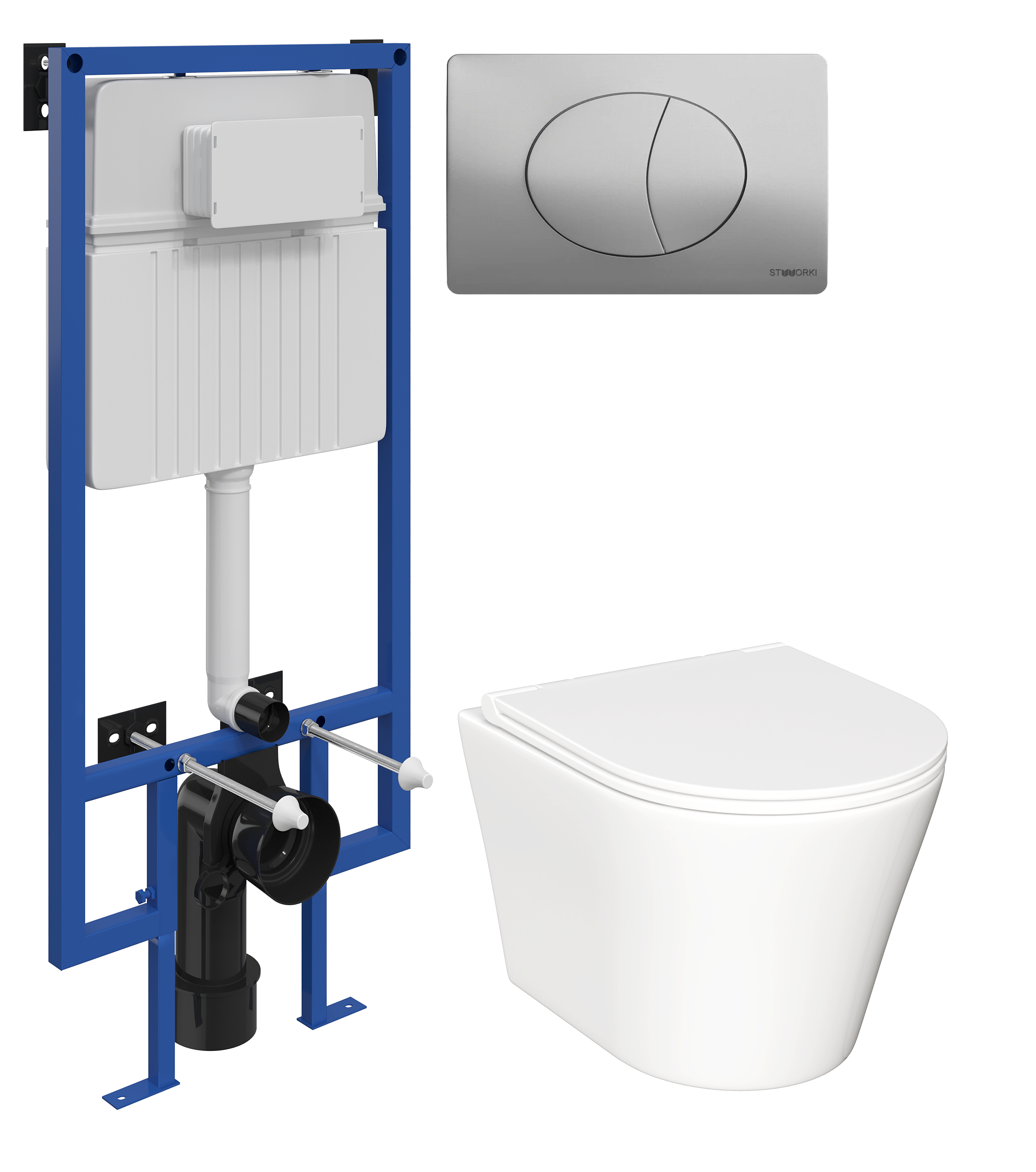 Комплект 3 в 1 Унитаз подвесной Ceramicanova Forma CN3011 + Инсталляция STWORKI 510162 + Кнопка 230823 цвет матовый хром