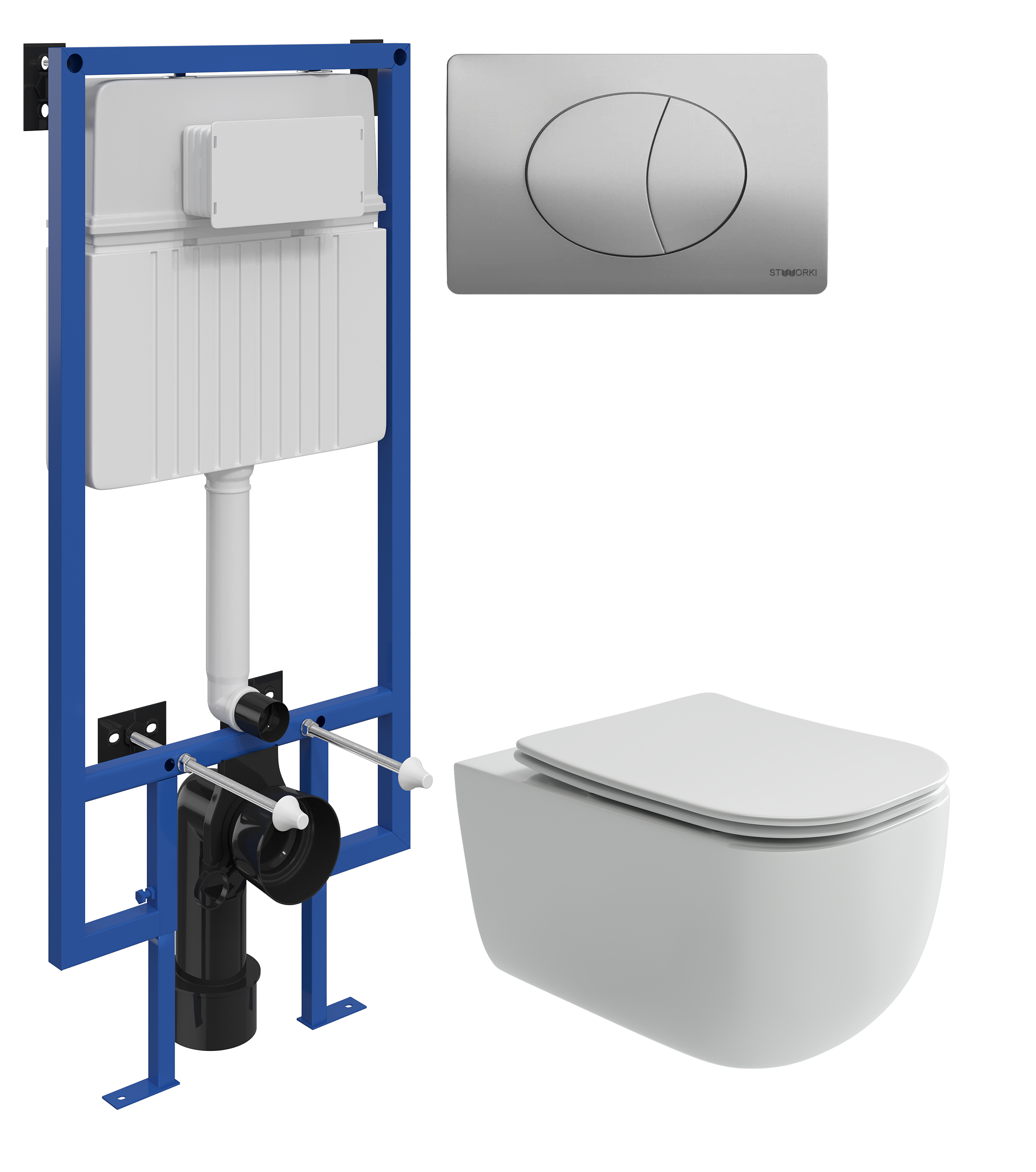 Комплект 3 в 1 Унитаз подвесной Ceramicanova Noel + Инсталляция STWORKI 510162 + Кнопка 230823 цвет матовый хром