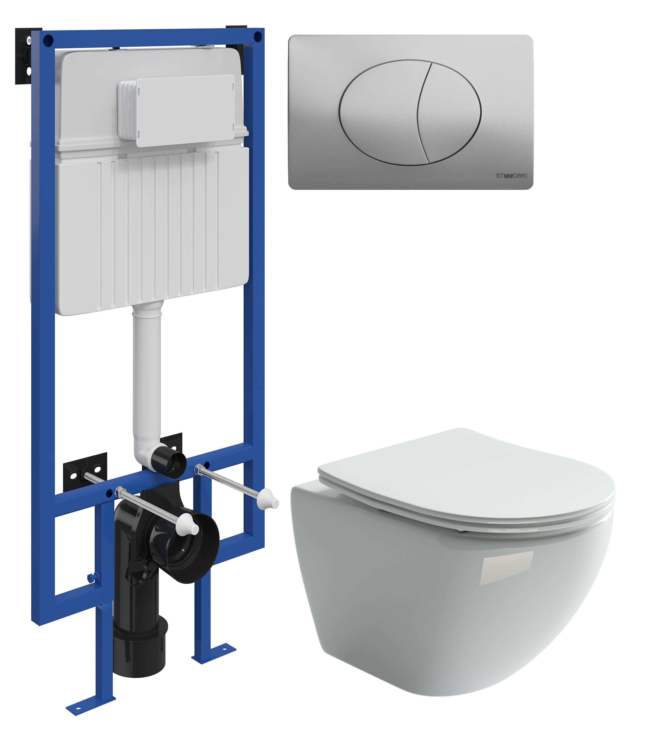 Комплект 3 в 1 Унитаз подвесной Ceramicanova Metropol CN4002 + Инсталляция STWORKI 510162 + Кнопка 230823 цвет матовый хром