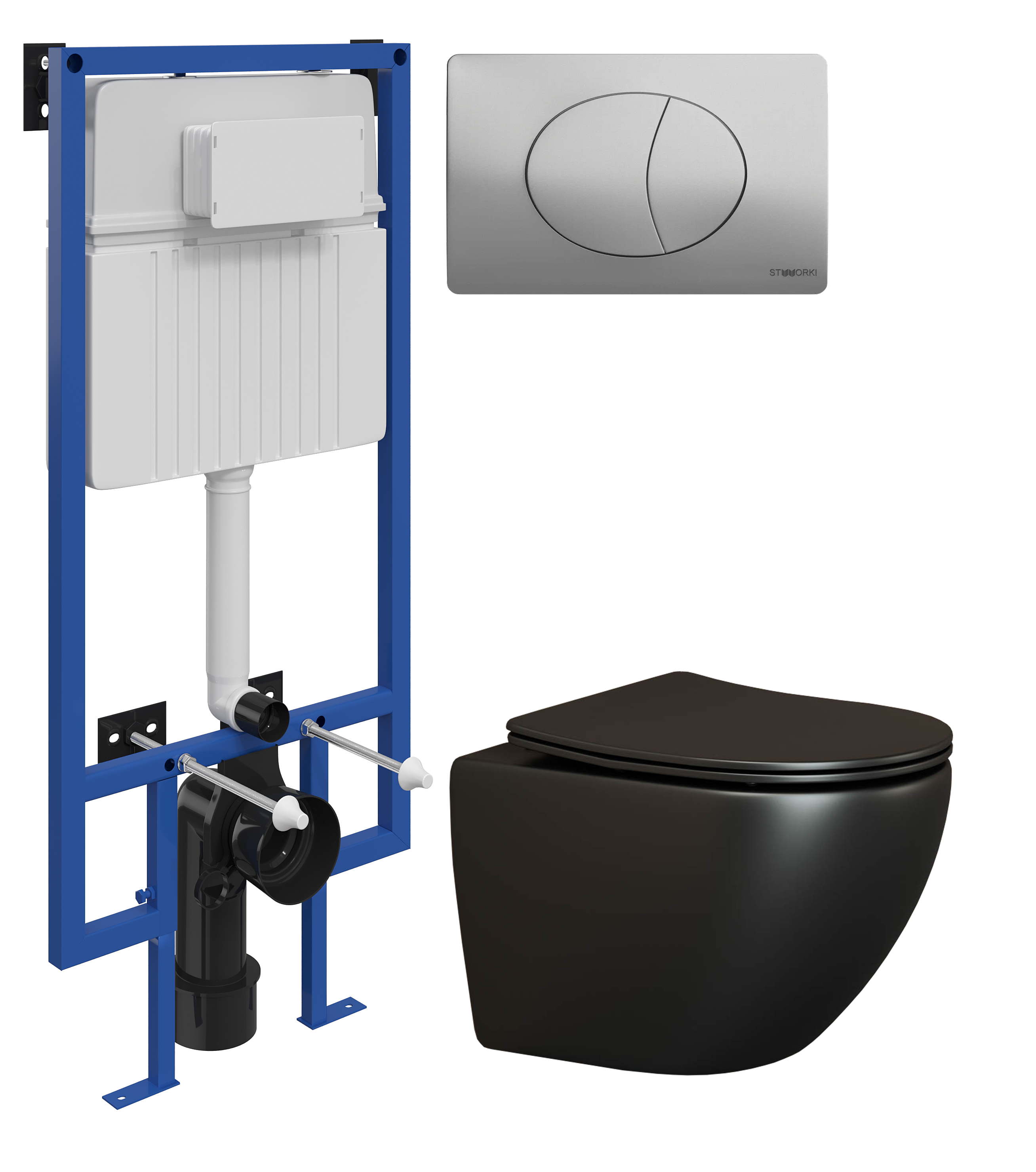 Комплект 3 в 1 Унитаз подвесной Ceramicanova Metropol CN4002MB + Инсталляция STWORKI 510162 + Кнопка 230823 цвет матовый хром