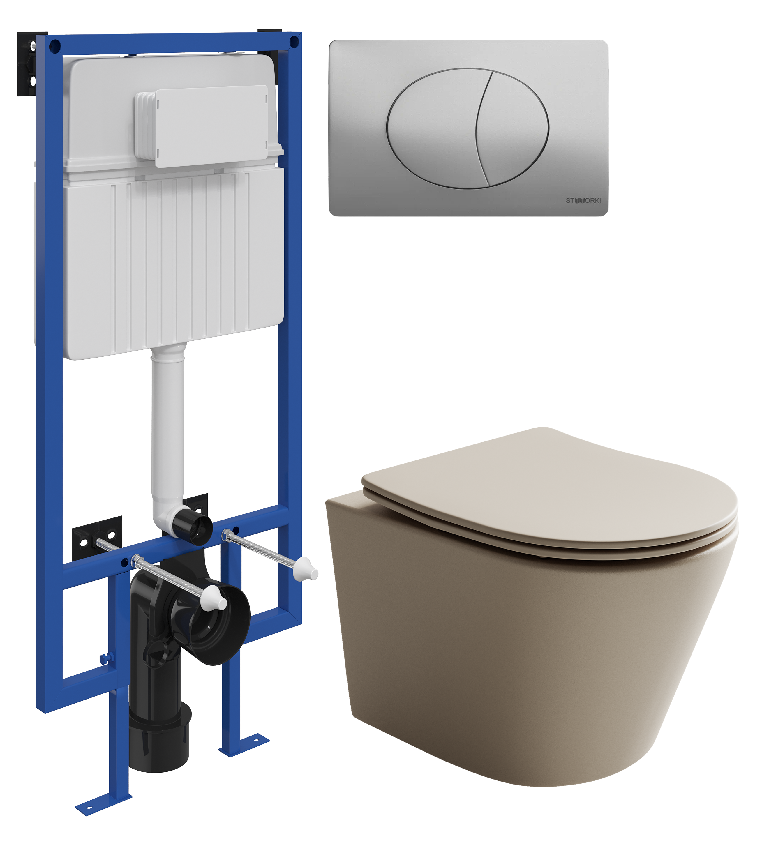 Комплект 3 в 1 Унитаз подвесной Ceramicanova Balearica Rimless CN6000MC + Инсталляция STWORKI 510162 + Кнопка 230823 цвет матовый хром