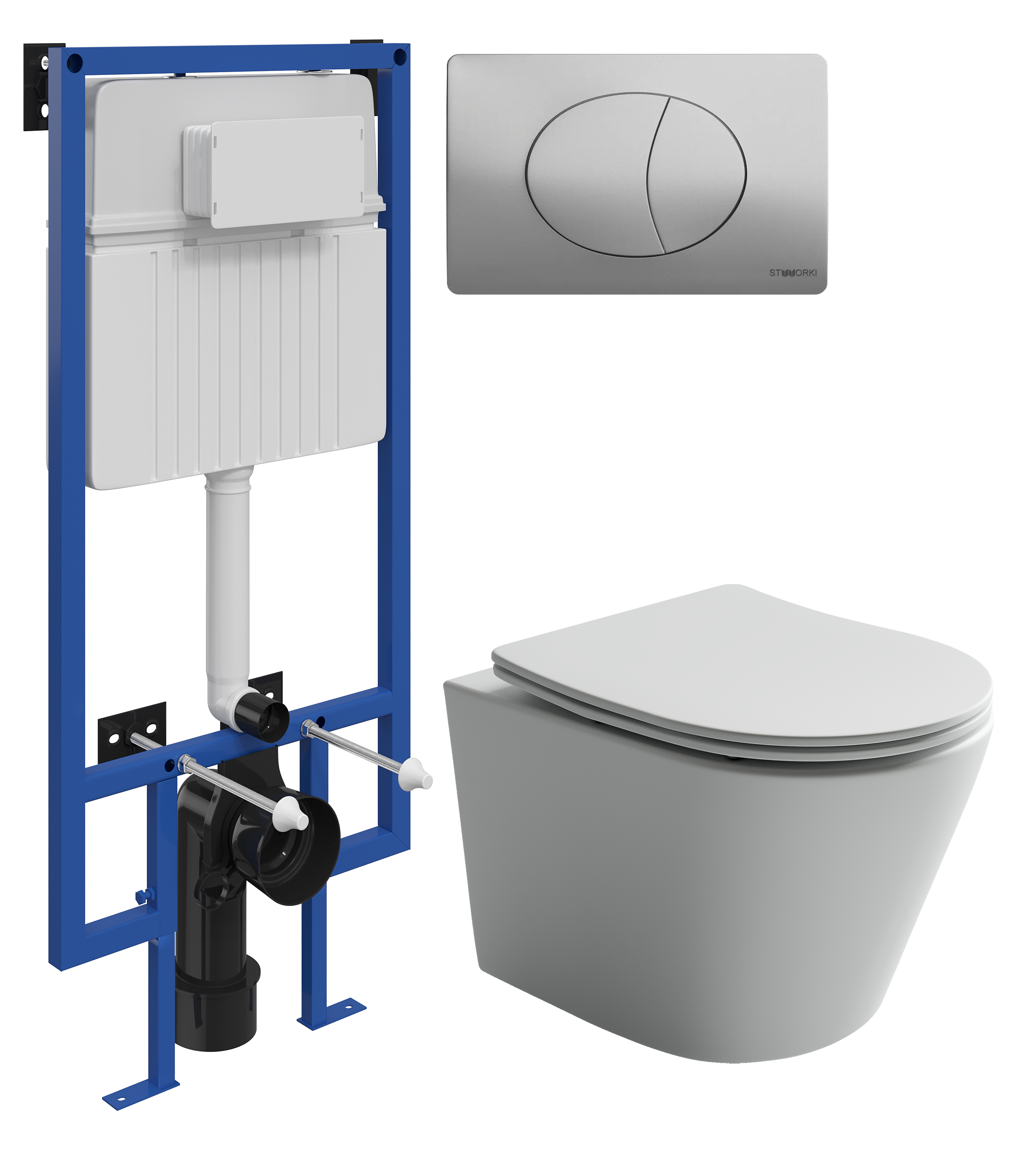 Комплект 3 в 1 Унитаз подвесной Ceramicanova Balearica Rimless CN6000MW + Инсталляция STWORKI 510162 + Кнопка 230823 цвет матовый хром