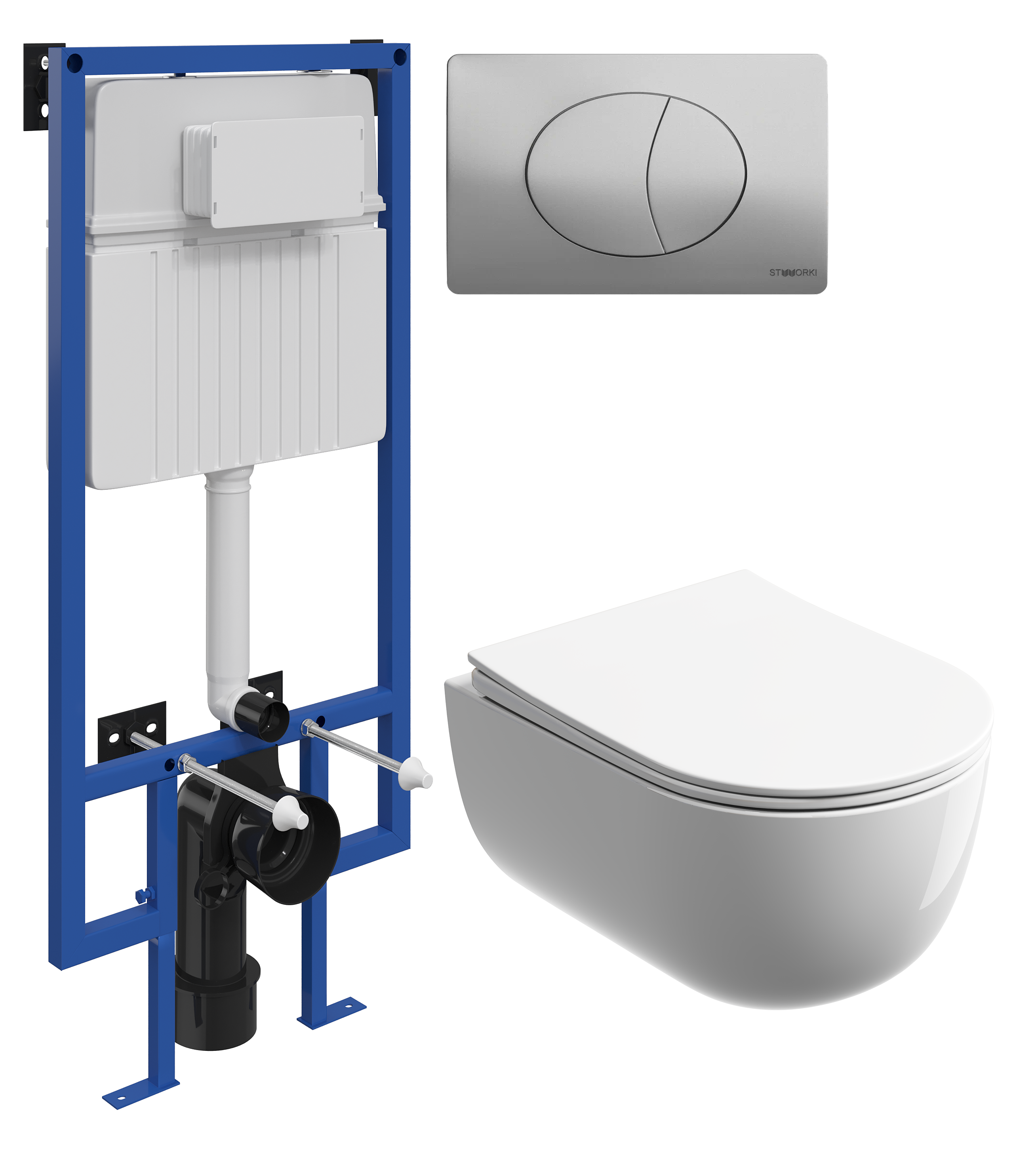 Комплект 3 в 1 Унитаз подвесной Ceramicanova Modena Rimless CN6063 + Инсталляция STWORKI 510162 + Кнопка 230823 цвет матовый хром