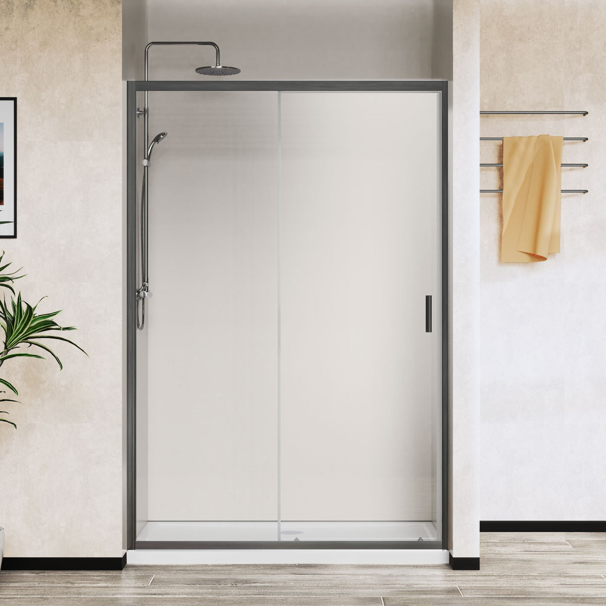 Душевая дверь в нишу Vincea City VDS-5CT120CLGM 120 см, профиль вороненая сталь, стекло прозрачное