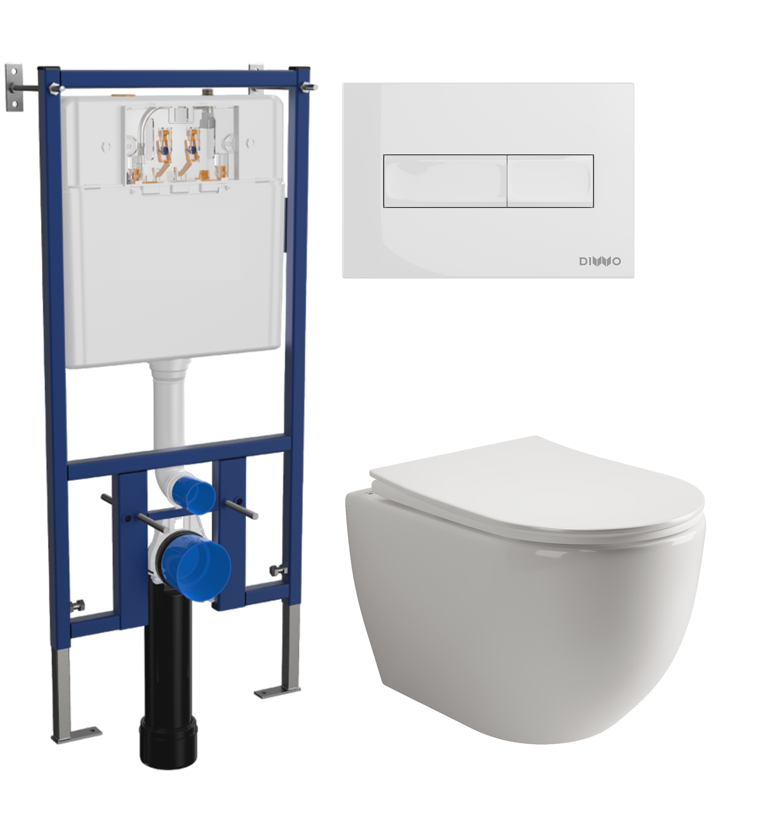 Комплект 3 в 1 Унитаз подвесной Ceramicanova Mia Rimless CN1805 + Инсталляция DIWO 4501 + Кнопка 7320 цвет глянцевый белый