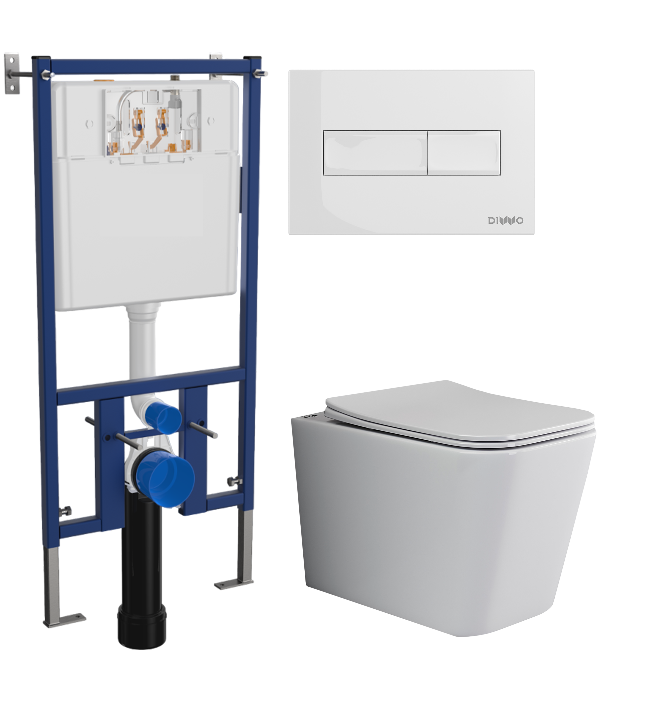 Комплект 3 в 1 Унитаз подвесной Ceramicanova Cubic CN1806 + Инсталляция DIWO 4501 + Кнопка 7320 цвет глянцевый белый
