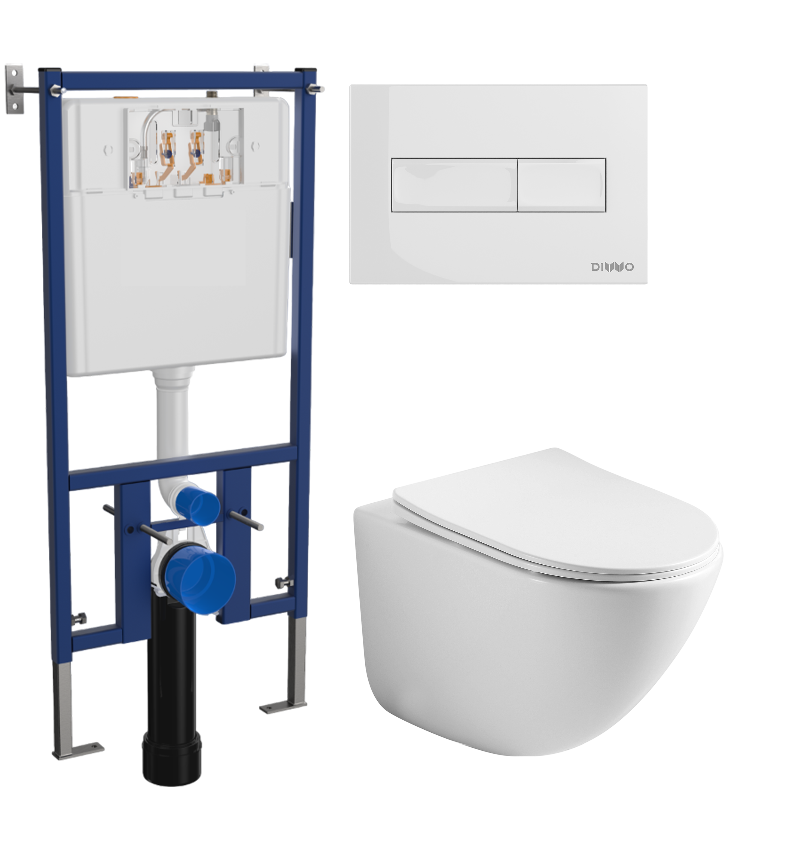 Комплект 3 в 1 Унитаз подвесной Ceramicanova Mono CN1905 + Инсталляция DIWO 4501 + Кнопка 7320 цвет глянцевый белый