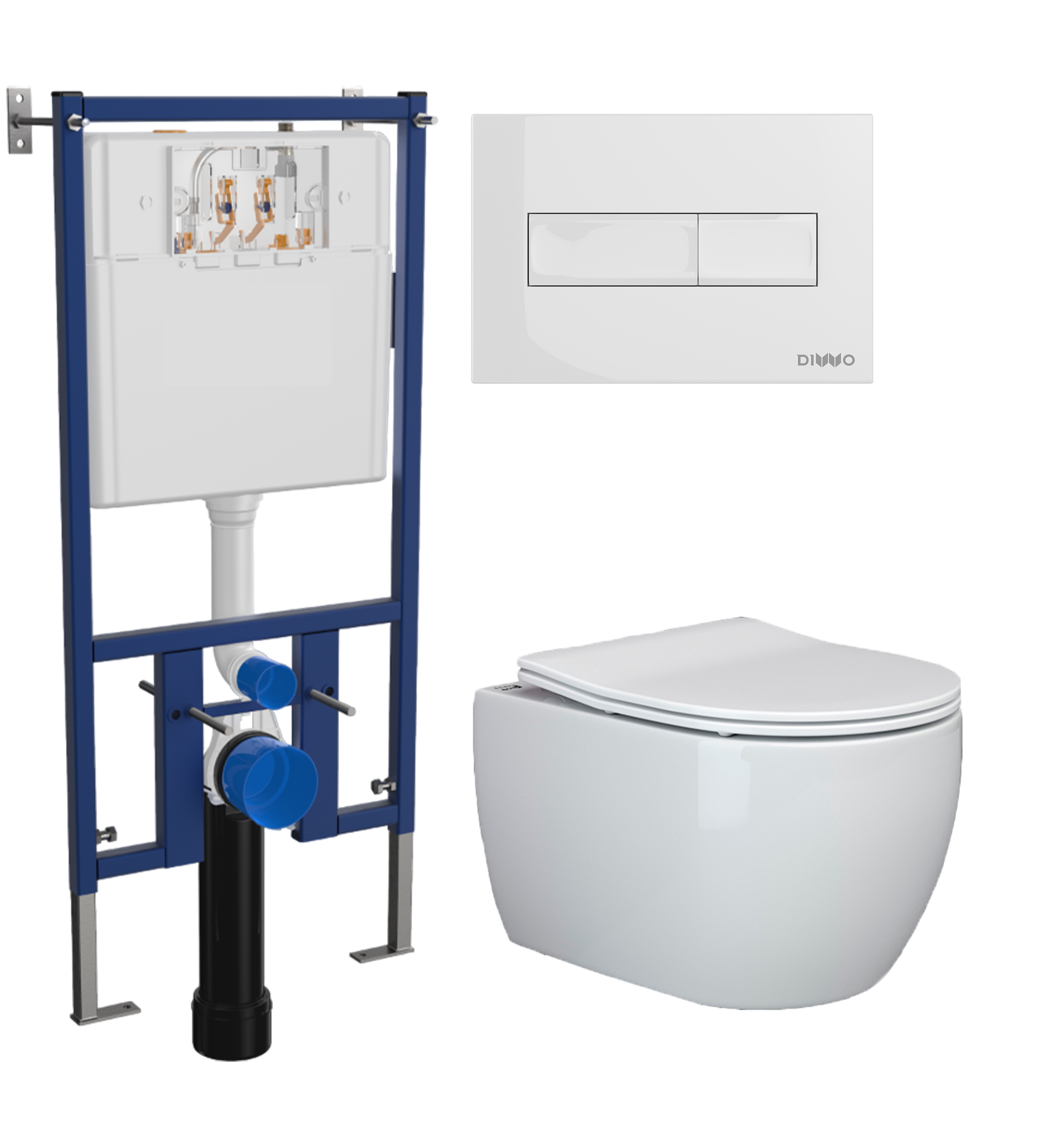 Комплект 3 в 1 Унитаз подвесной Ceramicanova Play CN3001 + Инсталляция DIWO 4501 + Кнопка 7320 цвет глянцевый белый