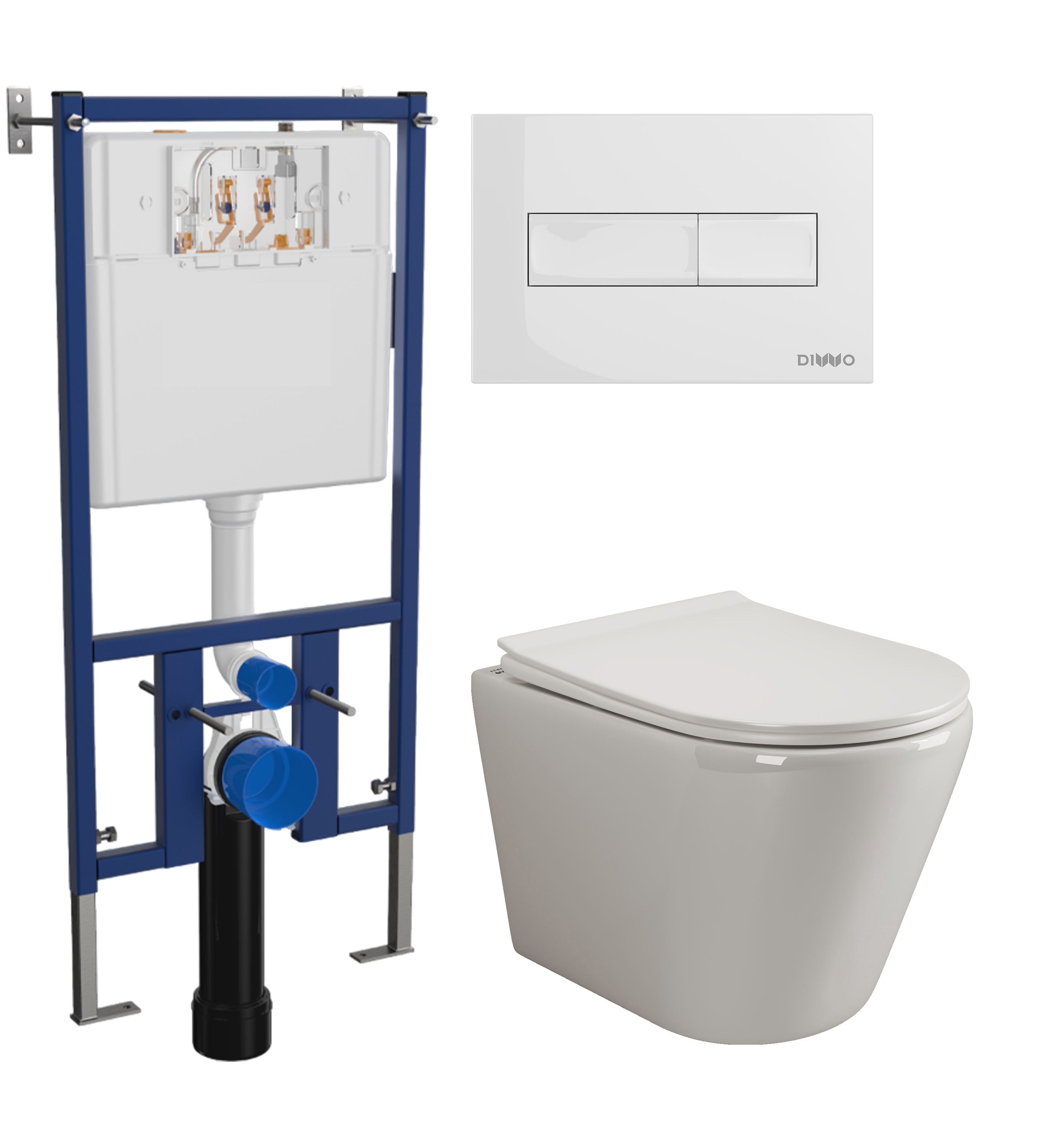 Комплект 3 в 1 Унитаз подвесной Ceramicanova Highlight Rimless CN1804 + Инсталляция DIWO 4501 + Кнопка 7320 цвет глянцевый белый