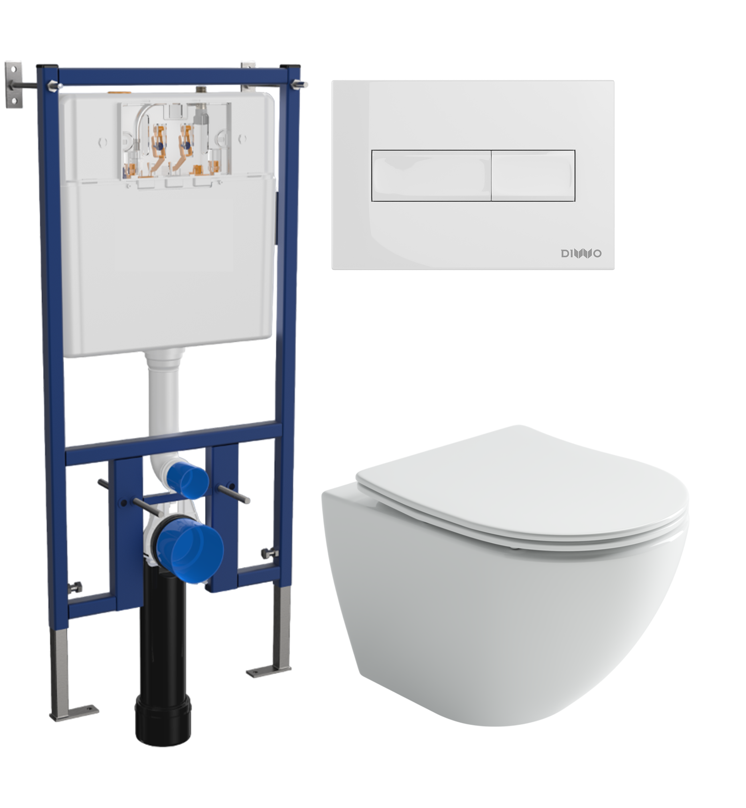 Комплект 3 в 1 Унитаз подвесной Ceramicanova Metropol CN4002T + Инсталляция DIWO 4501 + Кнопка 7320 цвет глянцевый белый