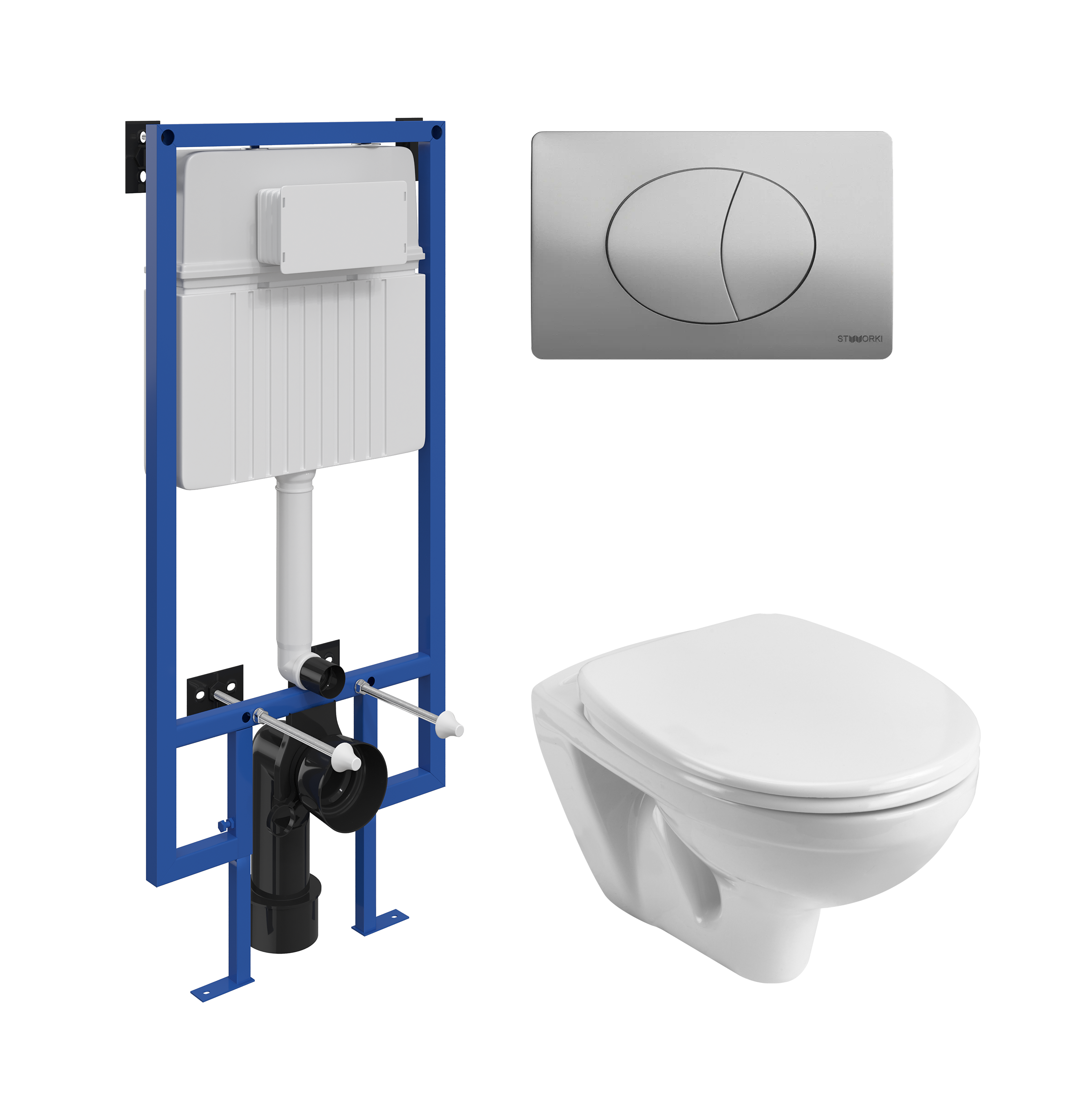 Комплект 3 в 1 Унитаз подвесной Santek Бореаль 1WH301977 + Инсталляция STWORKI 510162 + Кнопка 230823 цвет матовый хром