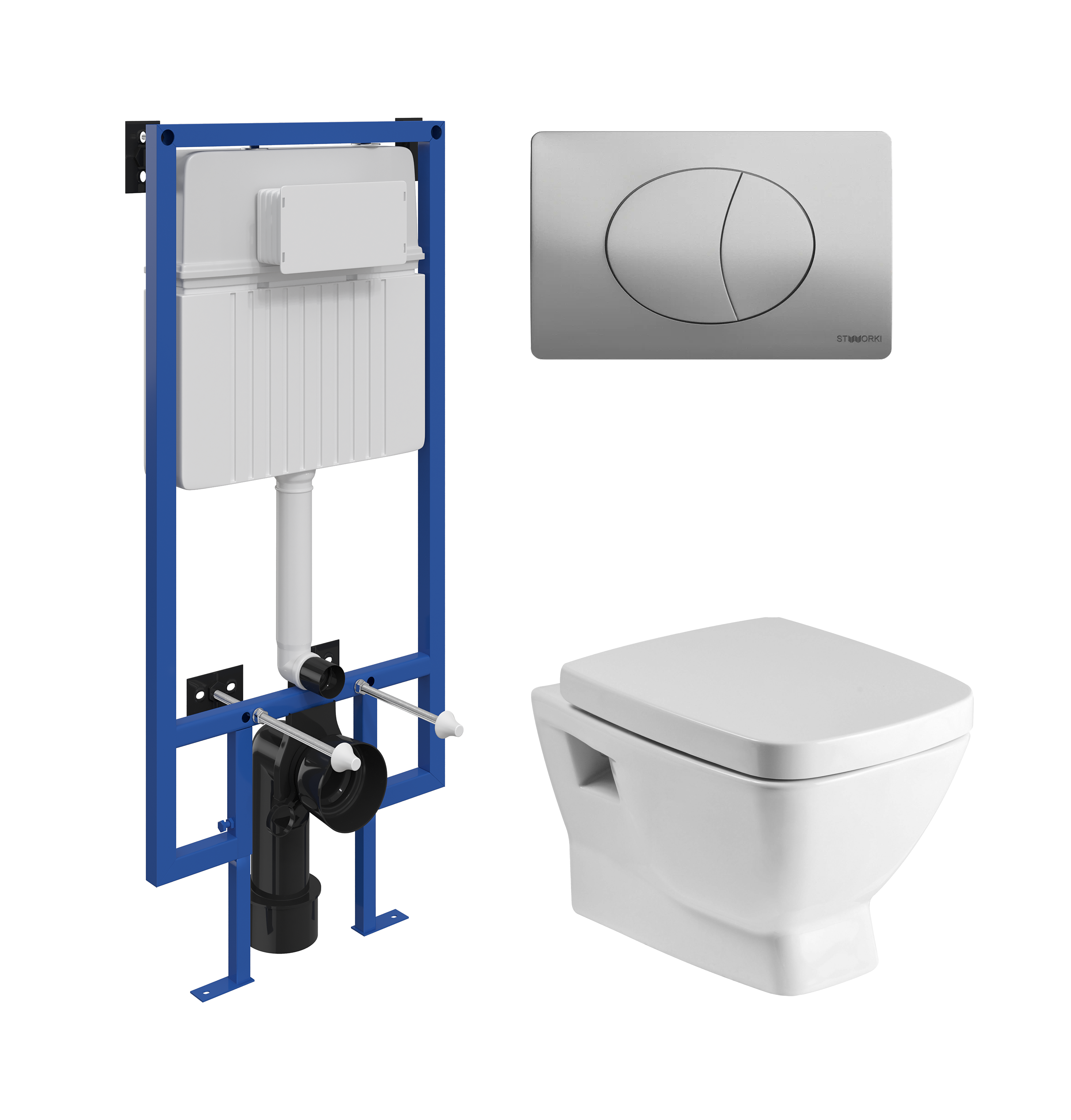 Комплект 3 в 1 Унитаз подвесной Santek Нео 1WH302423 + Инсталляция STWORKI 510162 + Кнопка 230823 цвет матовый хром