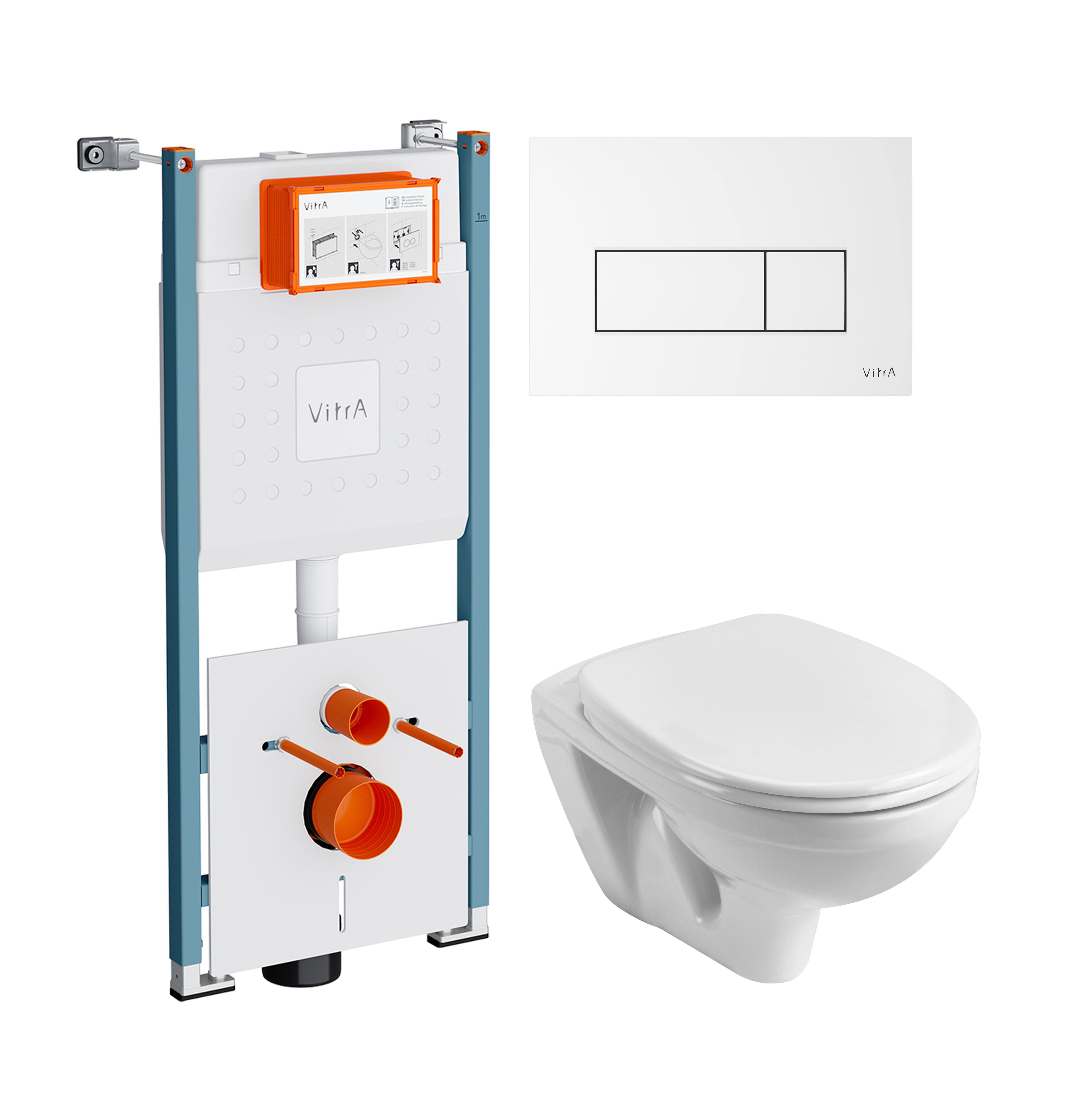 Комплект 3 в 1 Унитаз подвесной Santek Бореаль 1WH301977 + Инсталляция VitrA V-Fix Core 732-5800-01PV + Кнопка Root Square 740-2300 цвет глянцевый белый