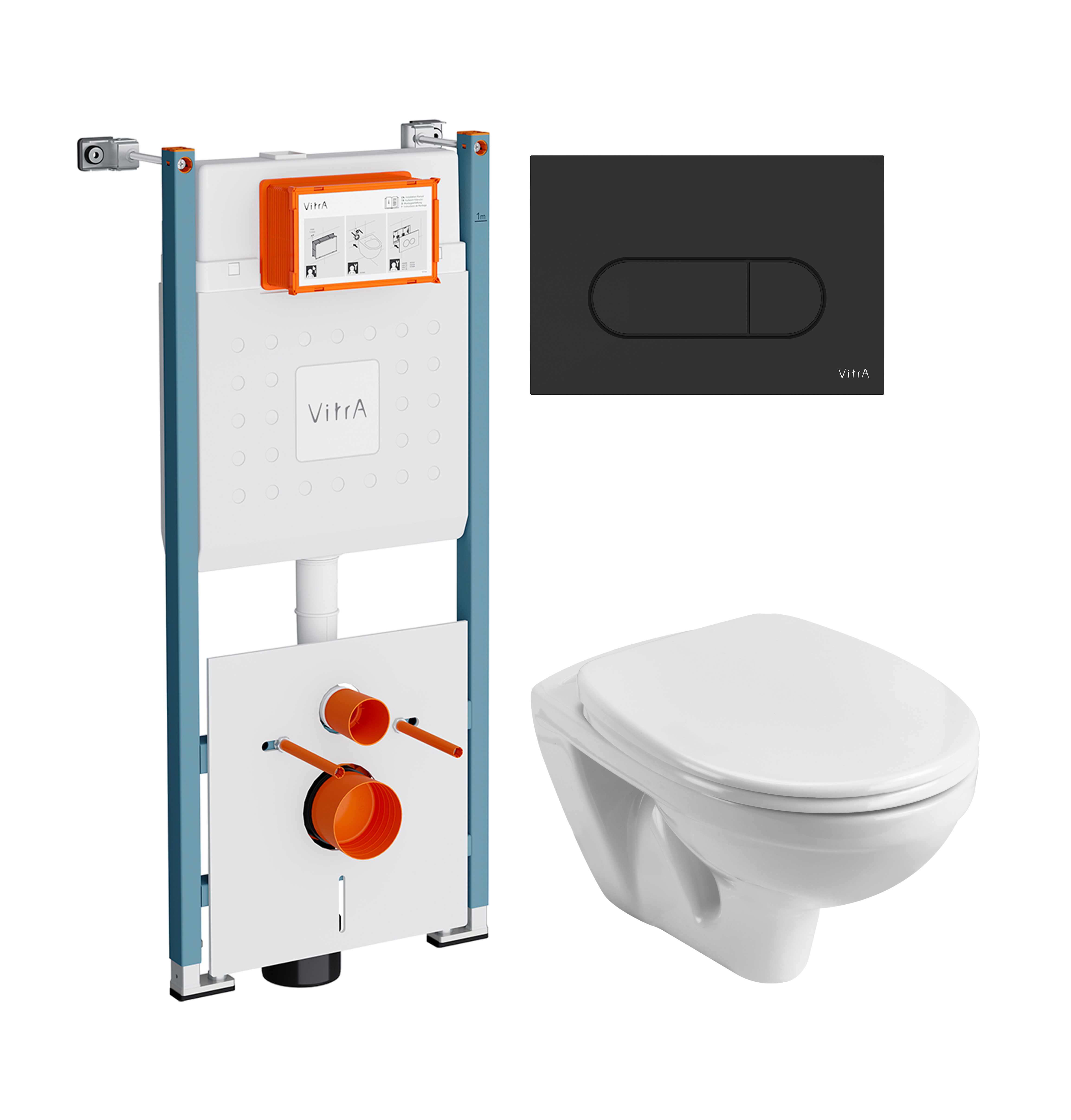 Комплект 3 в 1 Унитаз подвесной Santek Бореаль 1WH301977 + Инсталляция VitrA V-Fix Core 732-5800-01PV + Кнопка Root Round 740-2211 цвет матовый черный