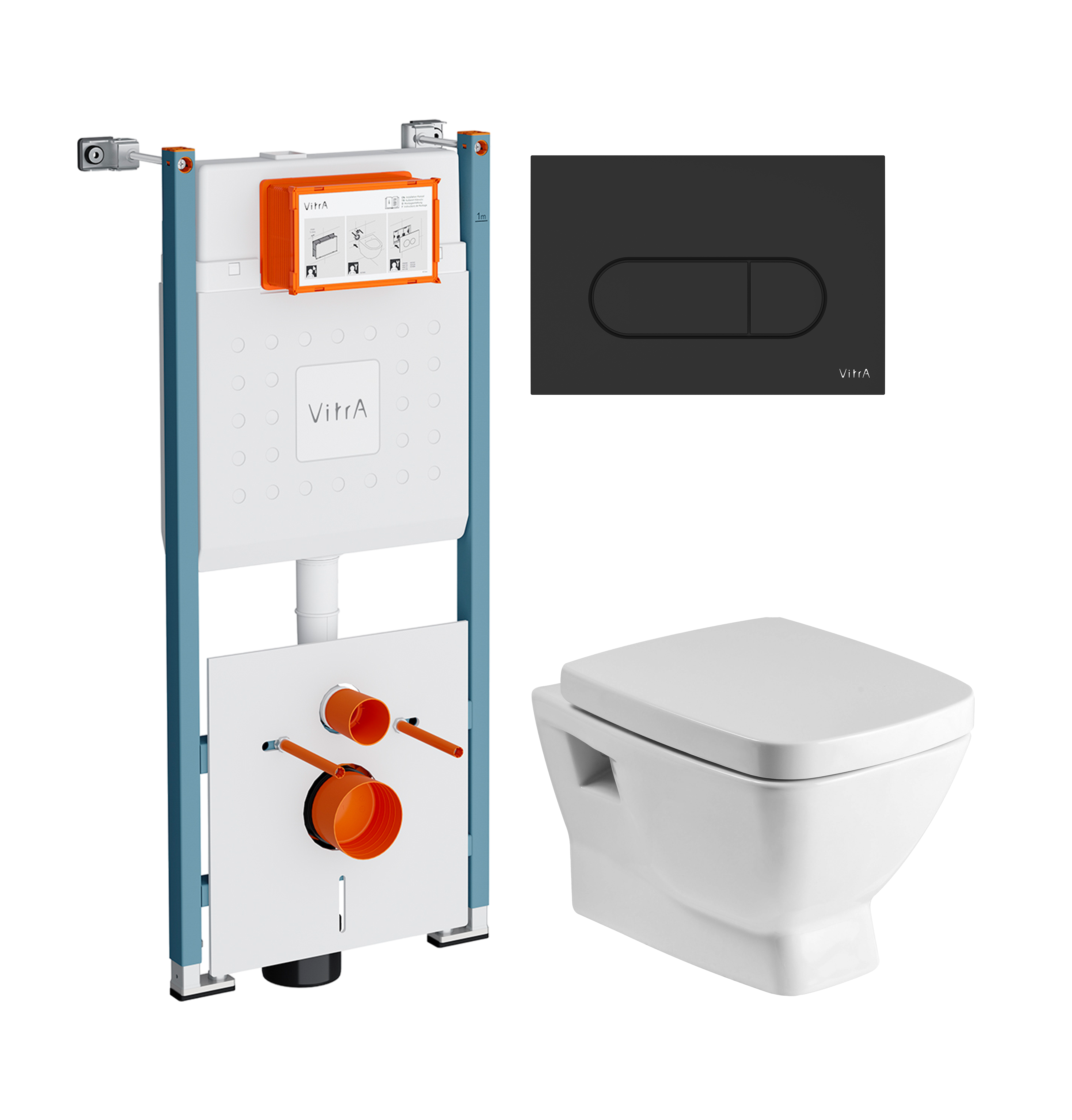 Комплект 3 в 1 Унитаз подвесной Santek Нео 1WH302423 + Инсталляция VitrA V-Fix Core 732-5800-01PV + Кнопка Root Round 740-2211 цвет матовый черный