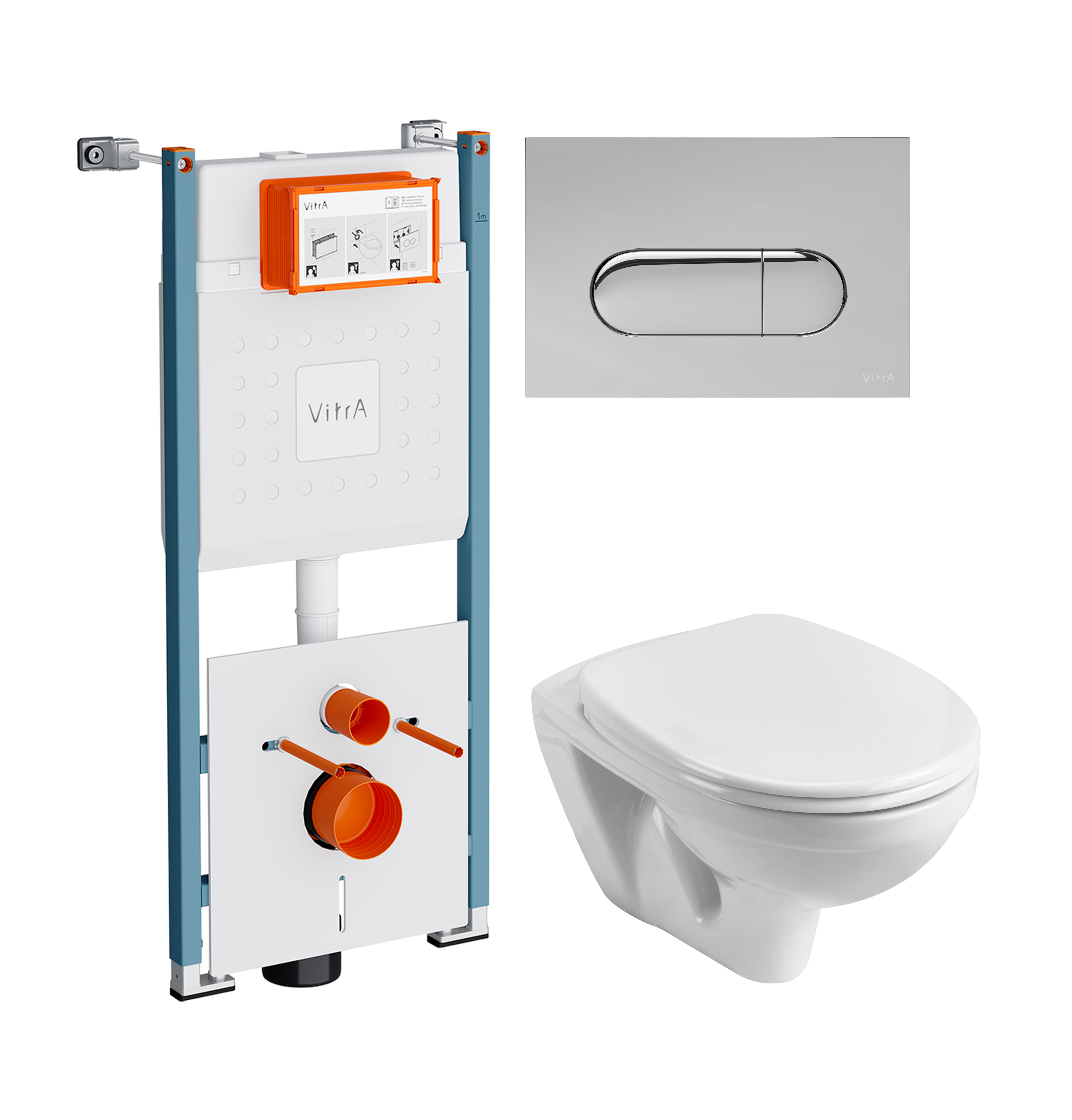 Комплект 3 в 1 Унитаз подвесной Santek Бореаль 1WH301977 + Инсталляция VitrA V-Fix Core 732-5800-01PV + Кнопка Root Round 740-2280 цвет хром