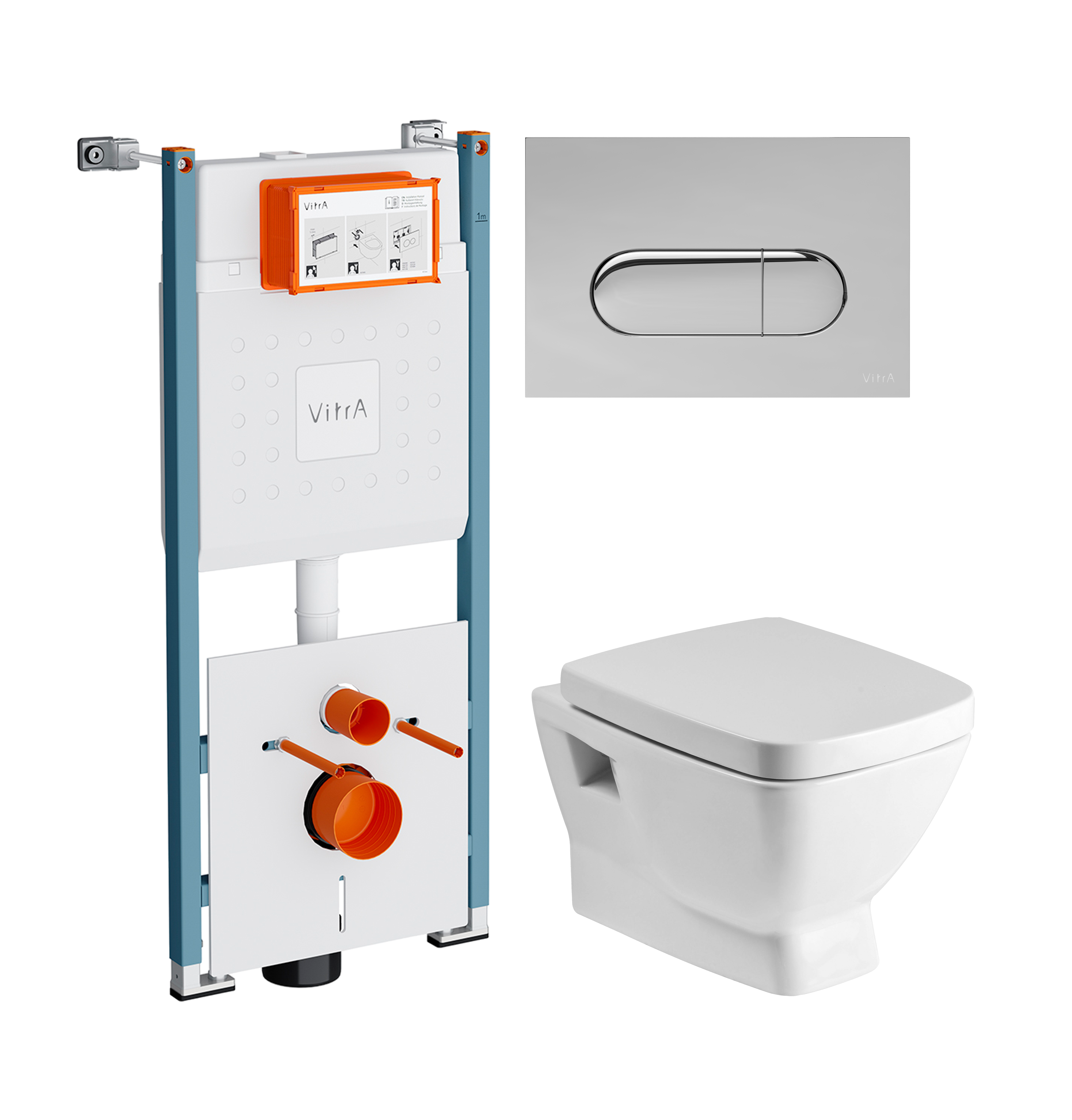 Комплект 3 в 1 Унитаз подвесной Santek Нео 1WH302423 + Инсталляция VitrA V-Fix Core 732-5800-01PV + Кнопка Root Round 740-2280 цвет хром