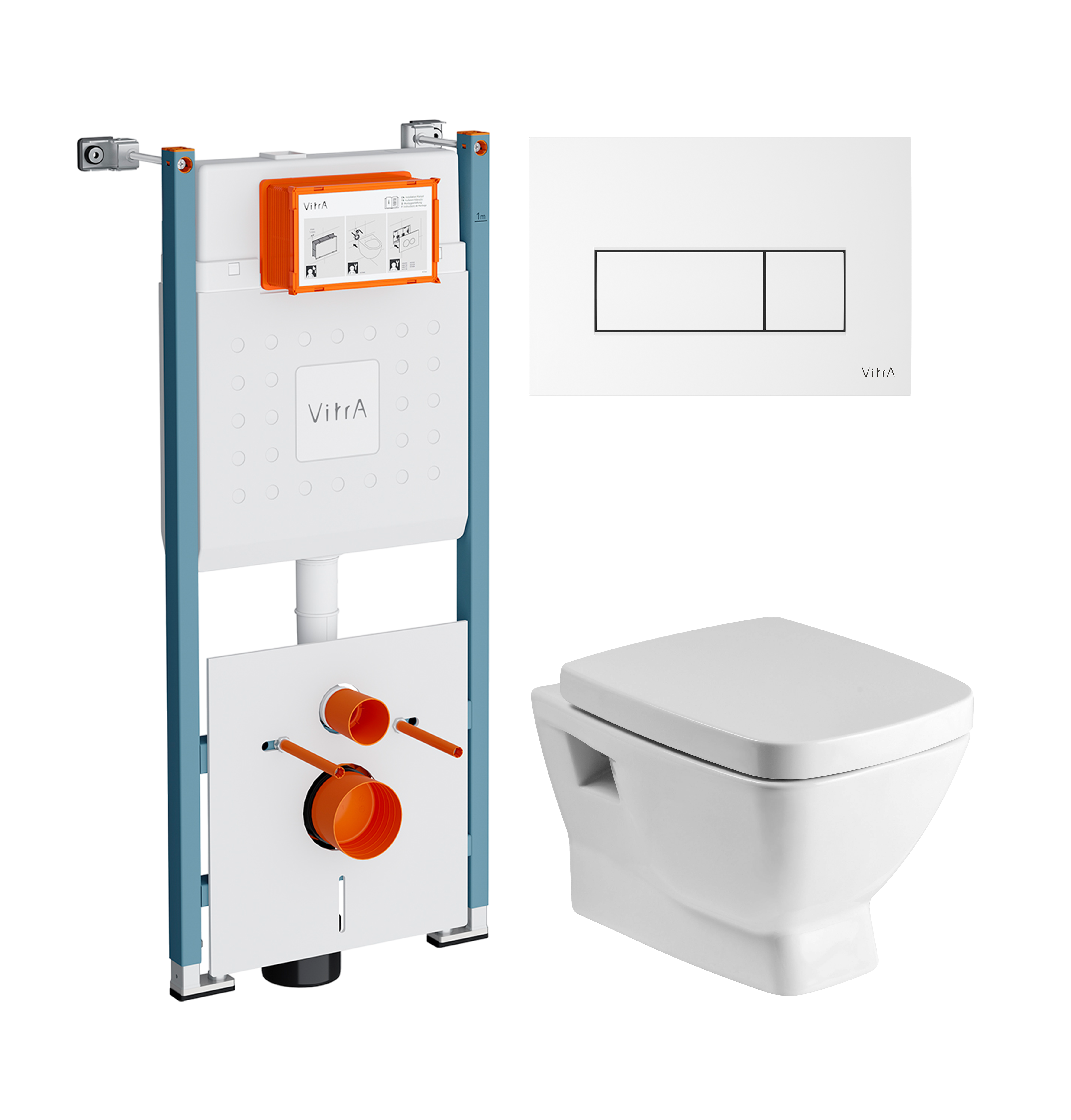 Комплект 3 в 1 Унитаз подвесной Santek Нео 1WH302423 + Инсталляция VitrA V-Fix Core 732-5800-01PV + Кнопка Root Square 740-2300 цвет глянцевый белый