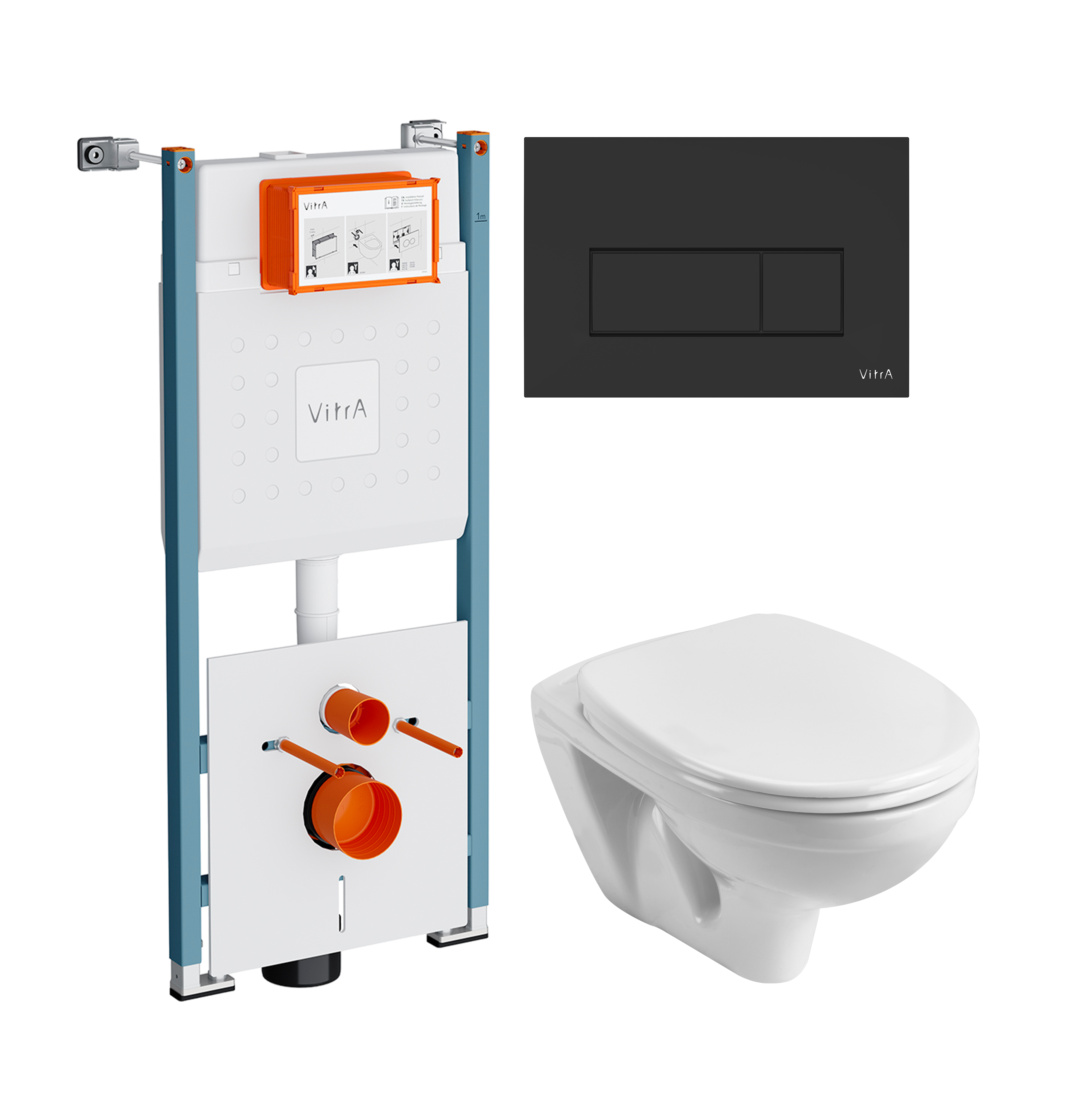 Комплект 3 в 1 Унитаз подвесной Santek Бореаль 1WH301977 + Инсталляция VitrA V-Fix Core 732-5800-01PV + Кнопка Root Square 740-2311 цвет матовый черный