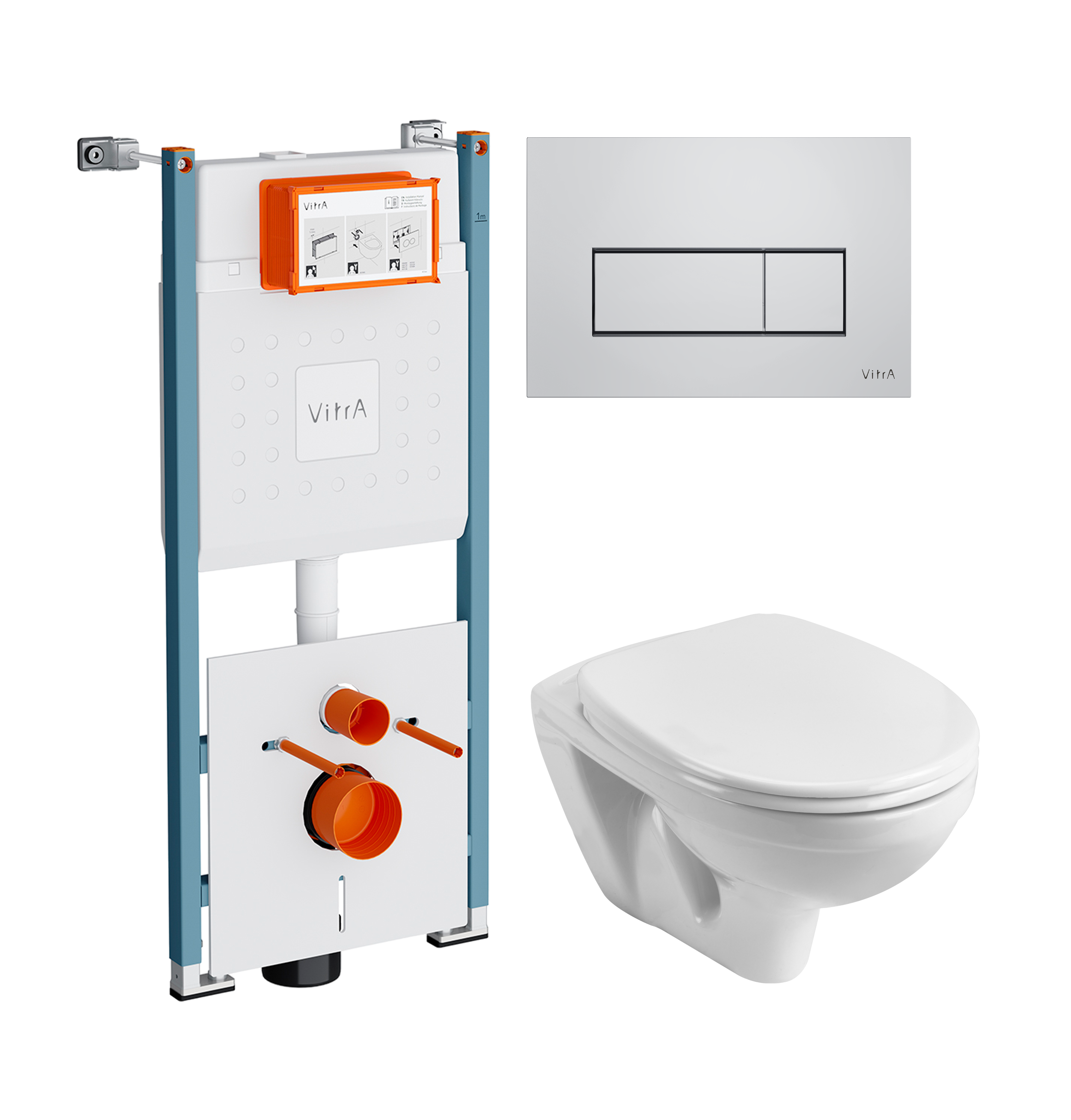 Комплект 3 в 1 Унитаз подвесной Santek Бореаль 1WH301977 + Инсталляция VitrA V-Fix Core 732-5800-01PV + Кнопка Root Square 740-2380 цвет хром