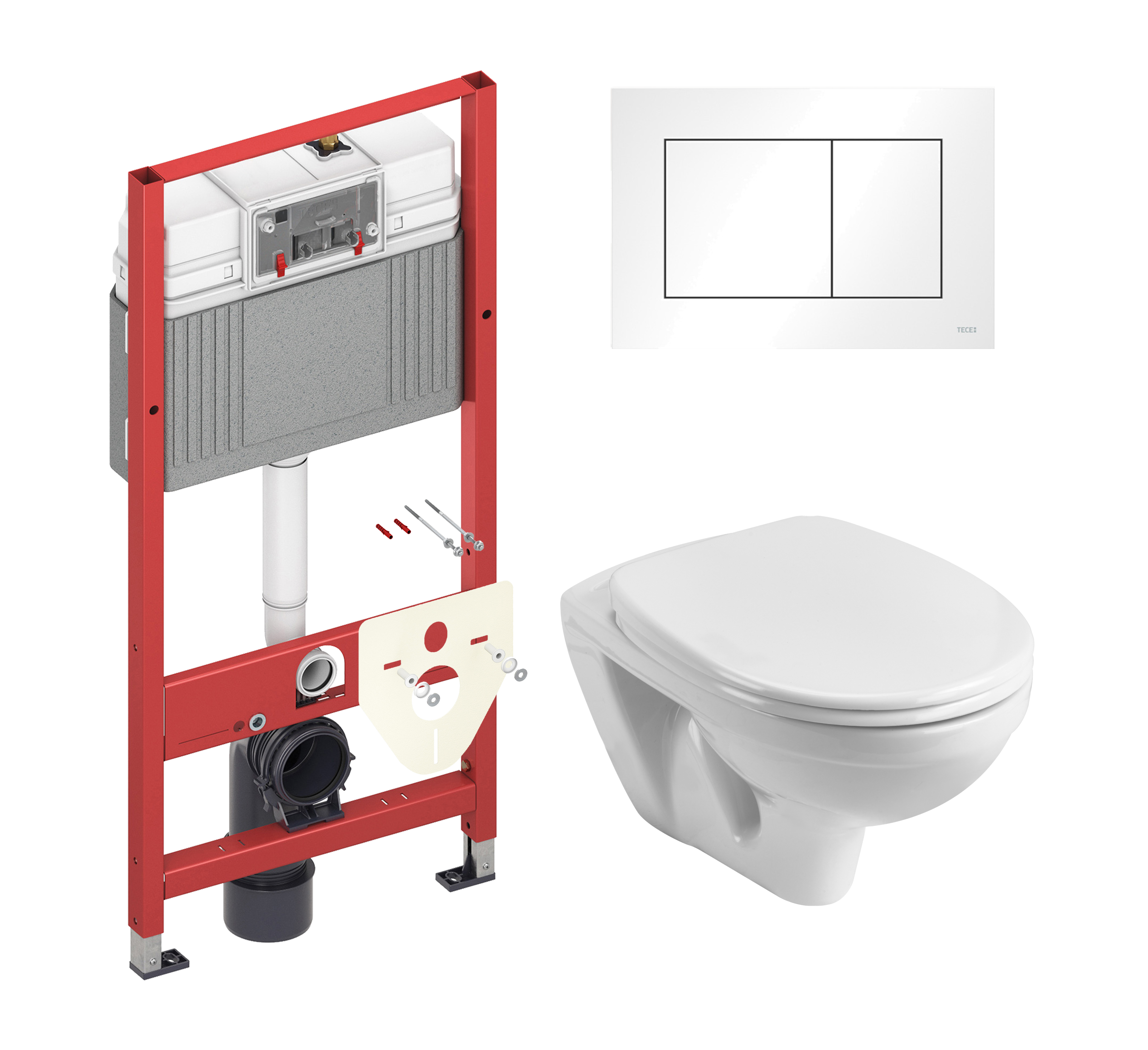 Комплект 2 в 1 Унитаз подвесной Santek Бореаль 1WH301977 + Инсталляция с кнопкой TECE Base 9400413 цвет белый