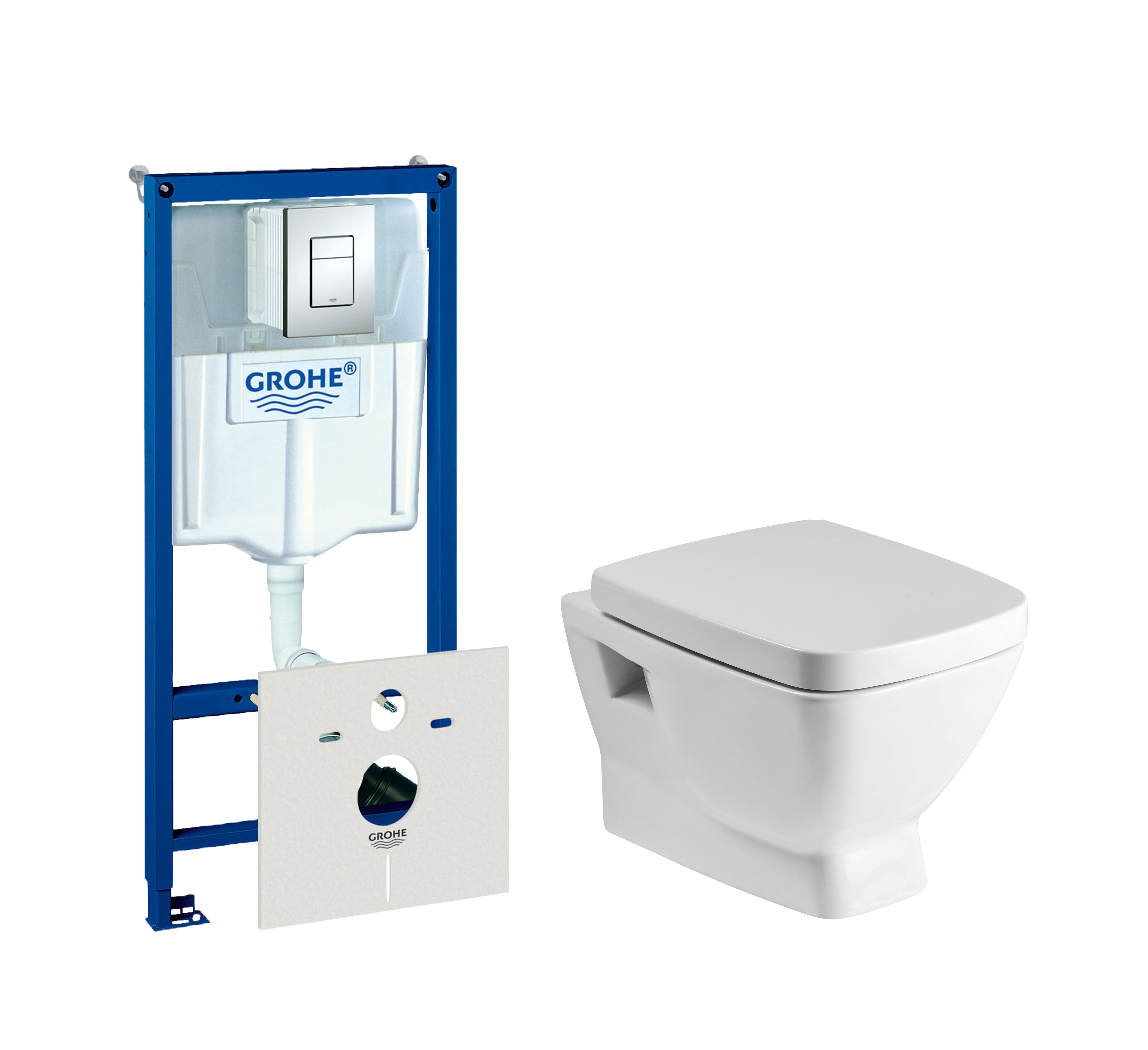 Комплект 2 в 1 Унитаз подвесной Santek Нео 1WH302423 + Инсталляция с кнопкой Grohe Rapid SL 38775001 цвет хром