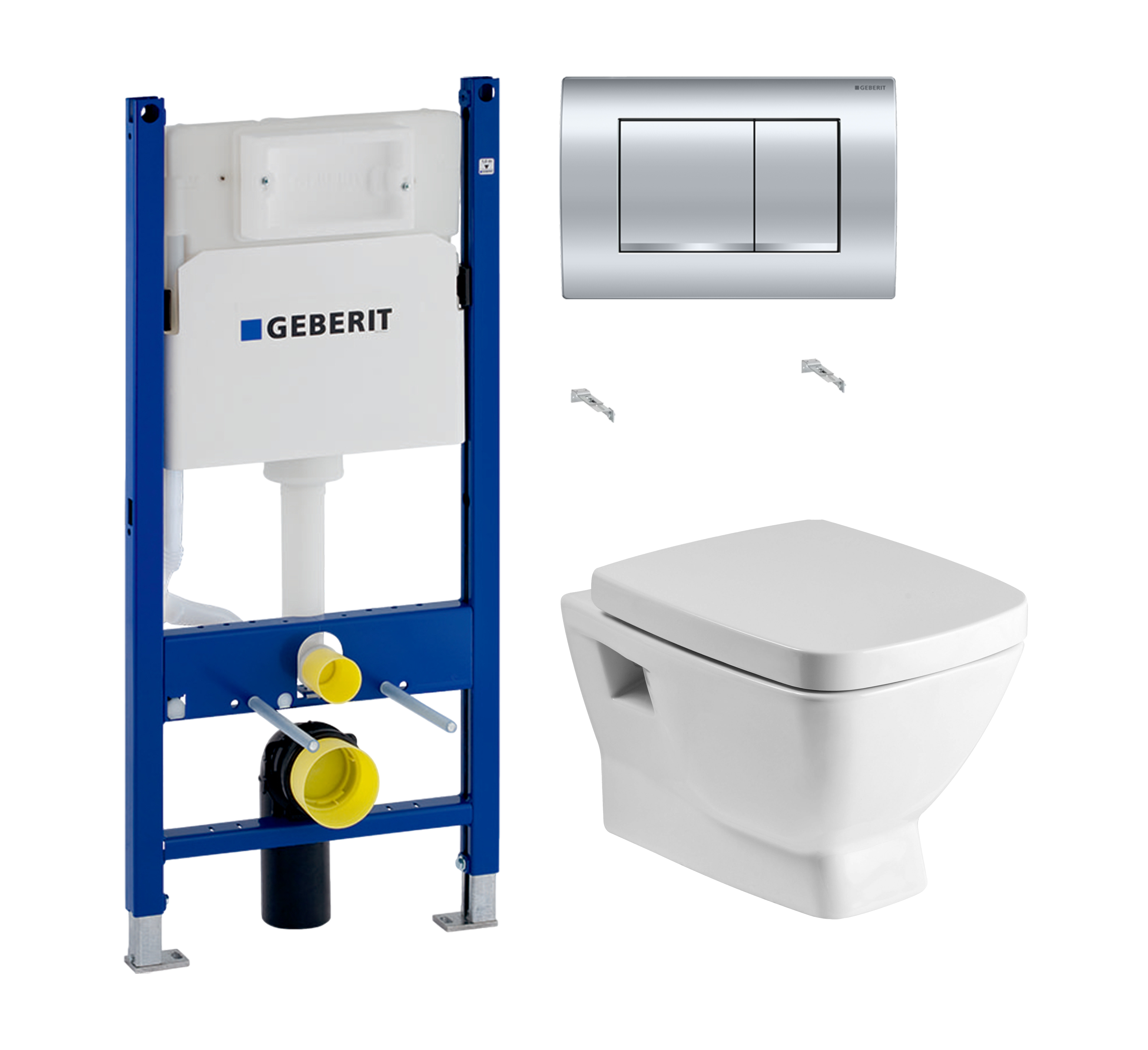 Комплект 2 в 1 Унитаз подвесной Santek Нео 1WH302423 + Инсталляция с кнопкой Geberit Duofix Delta 458.163.21.1 цвет хром
